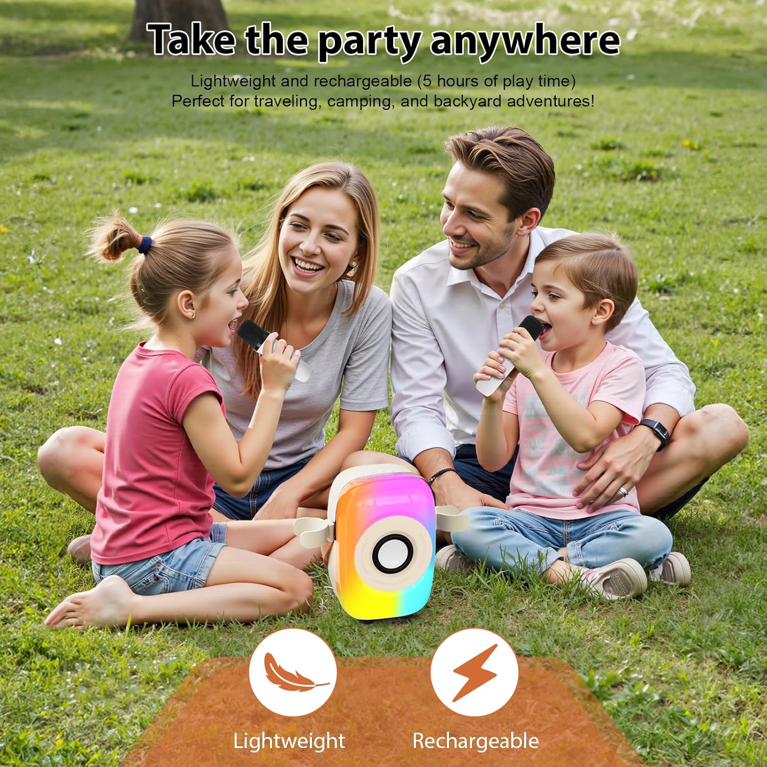 Mini Karaoke Machine for Kids, Bluetooth Mini Portable Karaoke Machine, with 2 Wireless Microphone and Speaker, Toys for All Smartphones, Birthday, Family, Home Party (Beige) image 6 of 8 B0DXPWZQ8Z