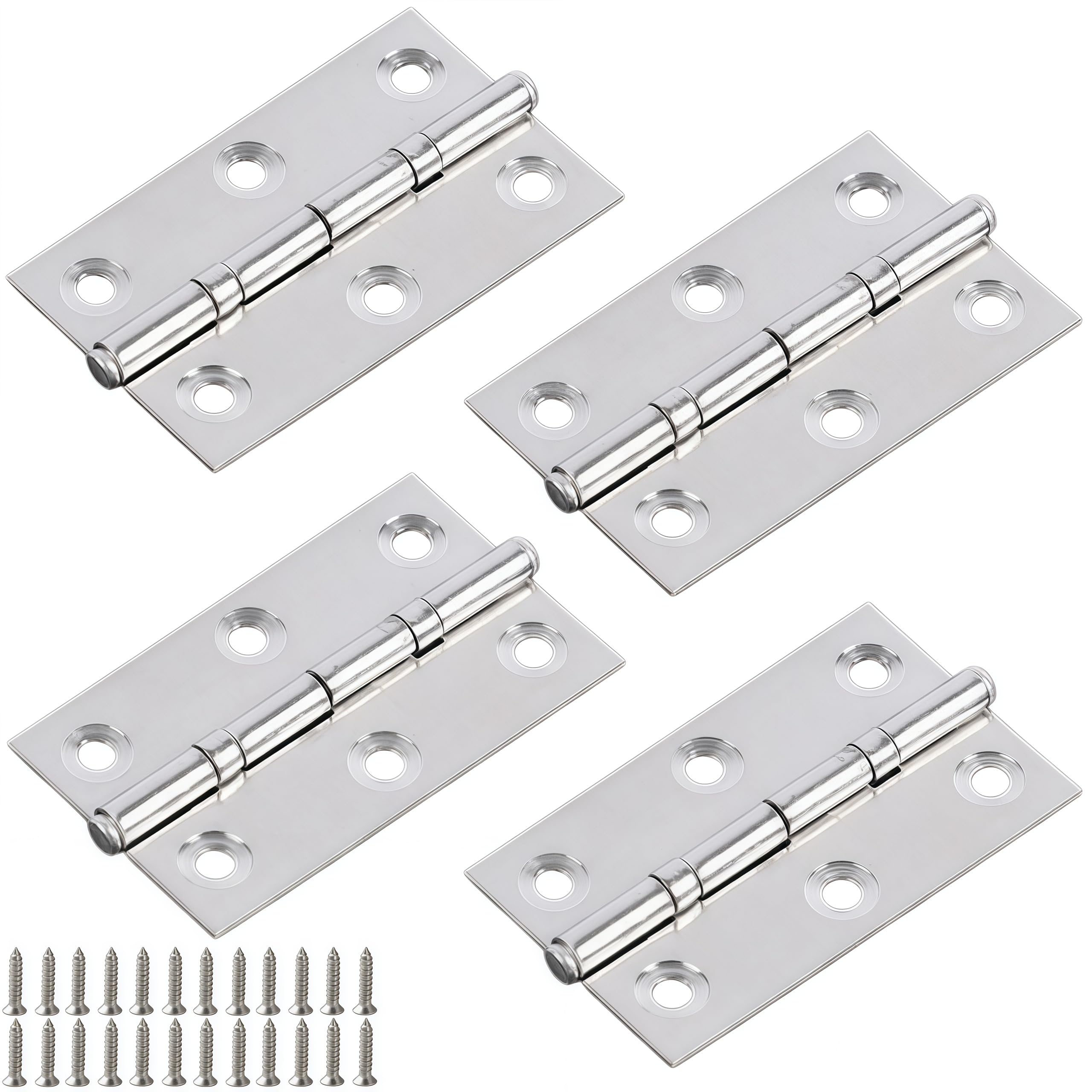 Vbnexyr Regular Hinge 4 Pack Of Stainless Steel Bearing Hinges For Bathroom Doors Silent Hinges Door And Window Accessories With Screws 2.5 Inch * 1.2Mm Thick