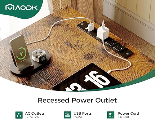 Miniatura 5 de AODK 66" L Shaped Computer Desk, 113“ Reversible Home Office Desk with File Cabinet & 4 Fabric Drawers, Two Person Desk with LED Lights & Power