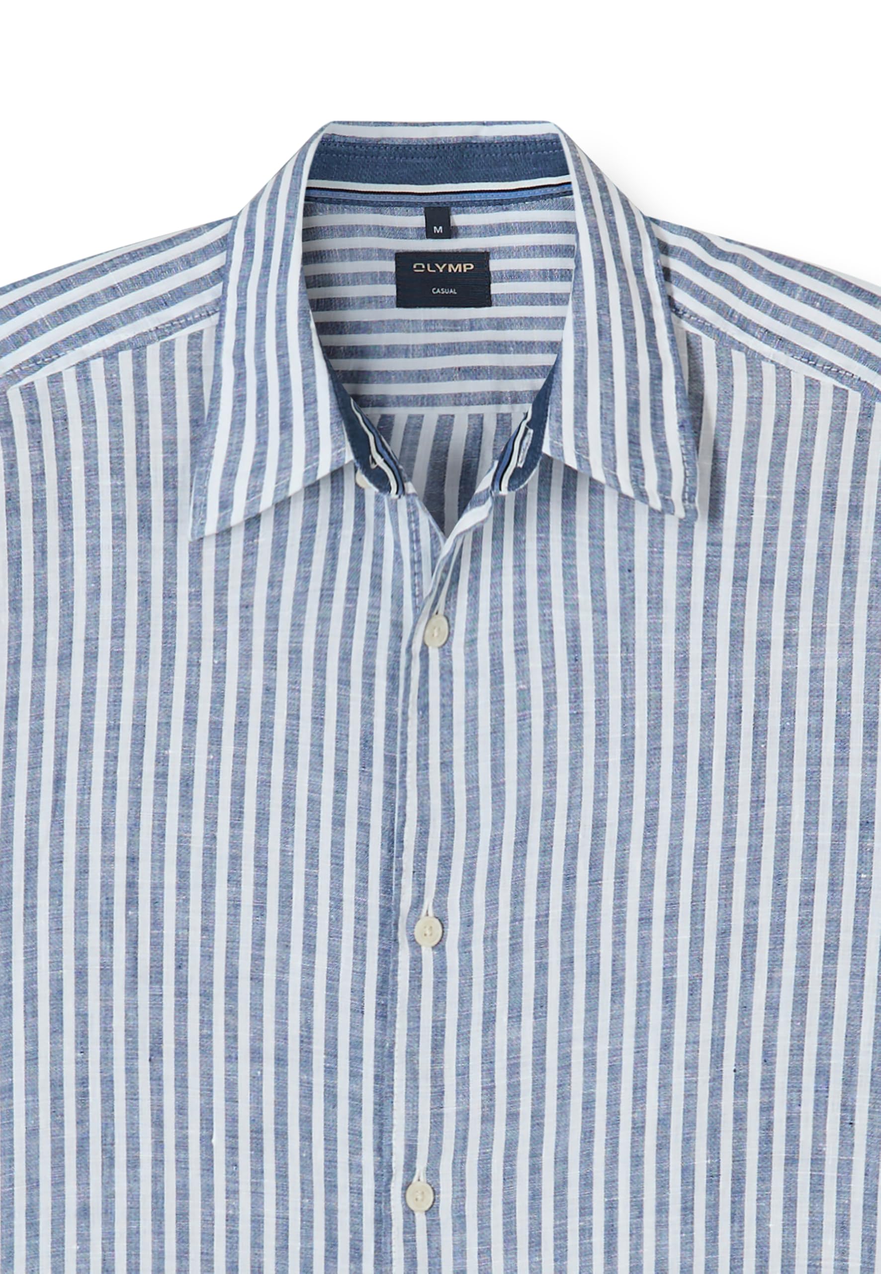 OLYMP Camisa casual para hombre de manga larga 405014, rayas de fondo blanco, 059 informal, 22, cuello Kent