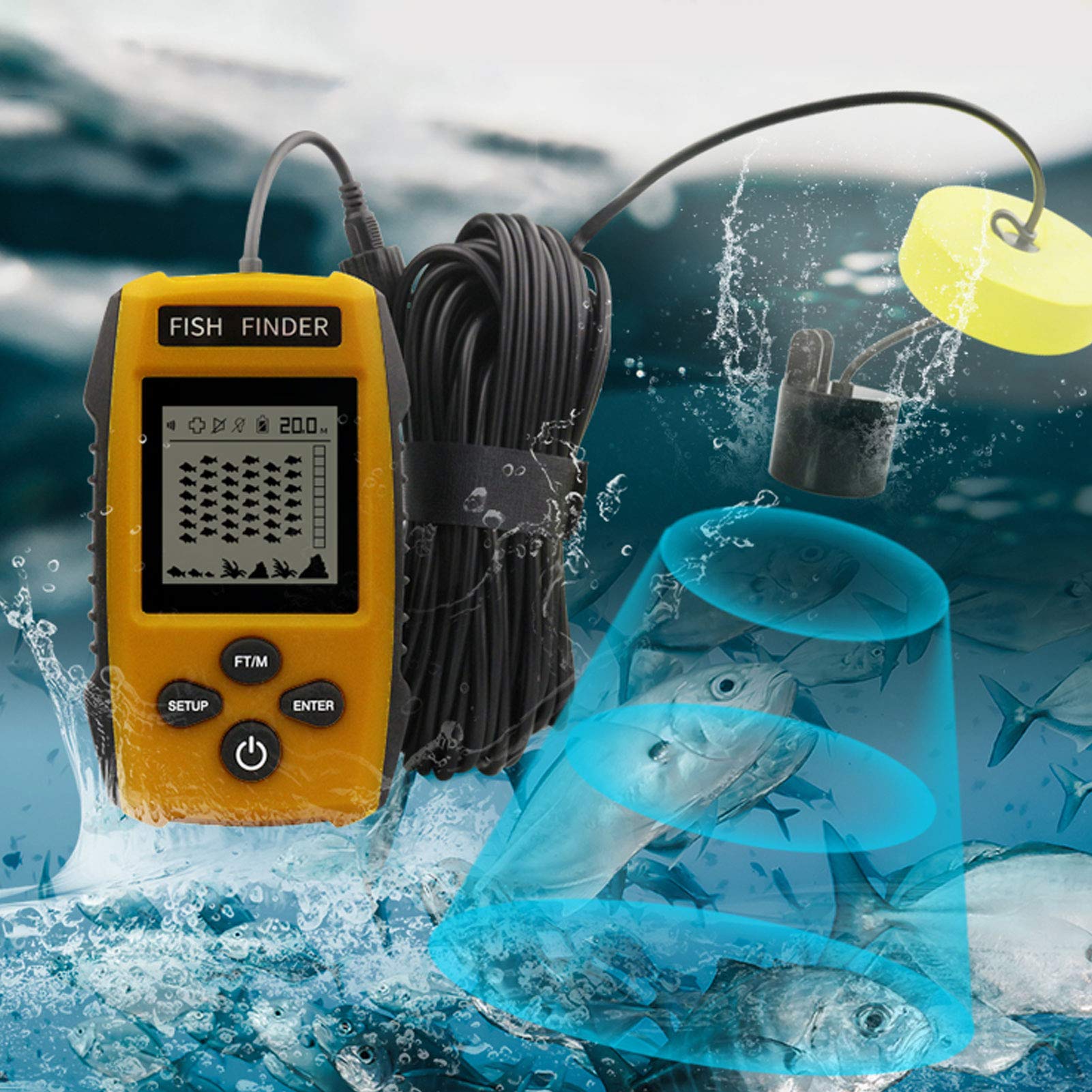 Alvinlite Ecoscandaglio Portatile Ecoscandaglio Portatile Attrezzatura da Pesca Ecoscandaglio per Pesca nell'oceano Pesca sul Ghiaccio Pesca sul Lago