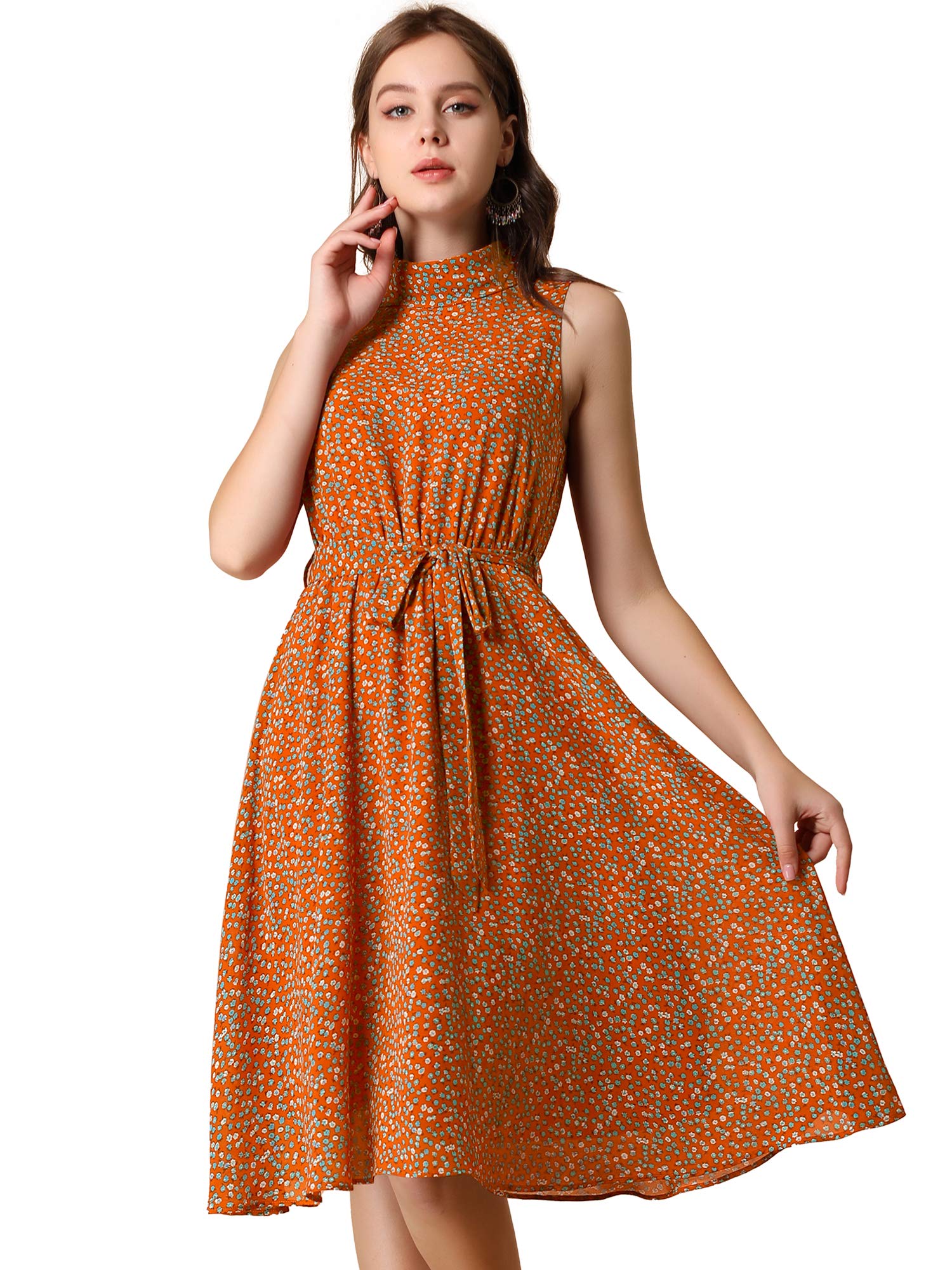 Women's Casual Flowy Sundress Halter Neck Sleeveless Floral Dress