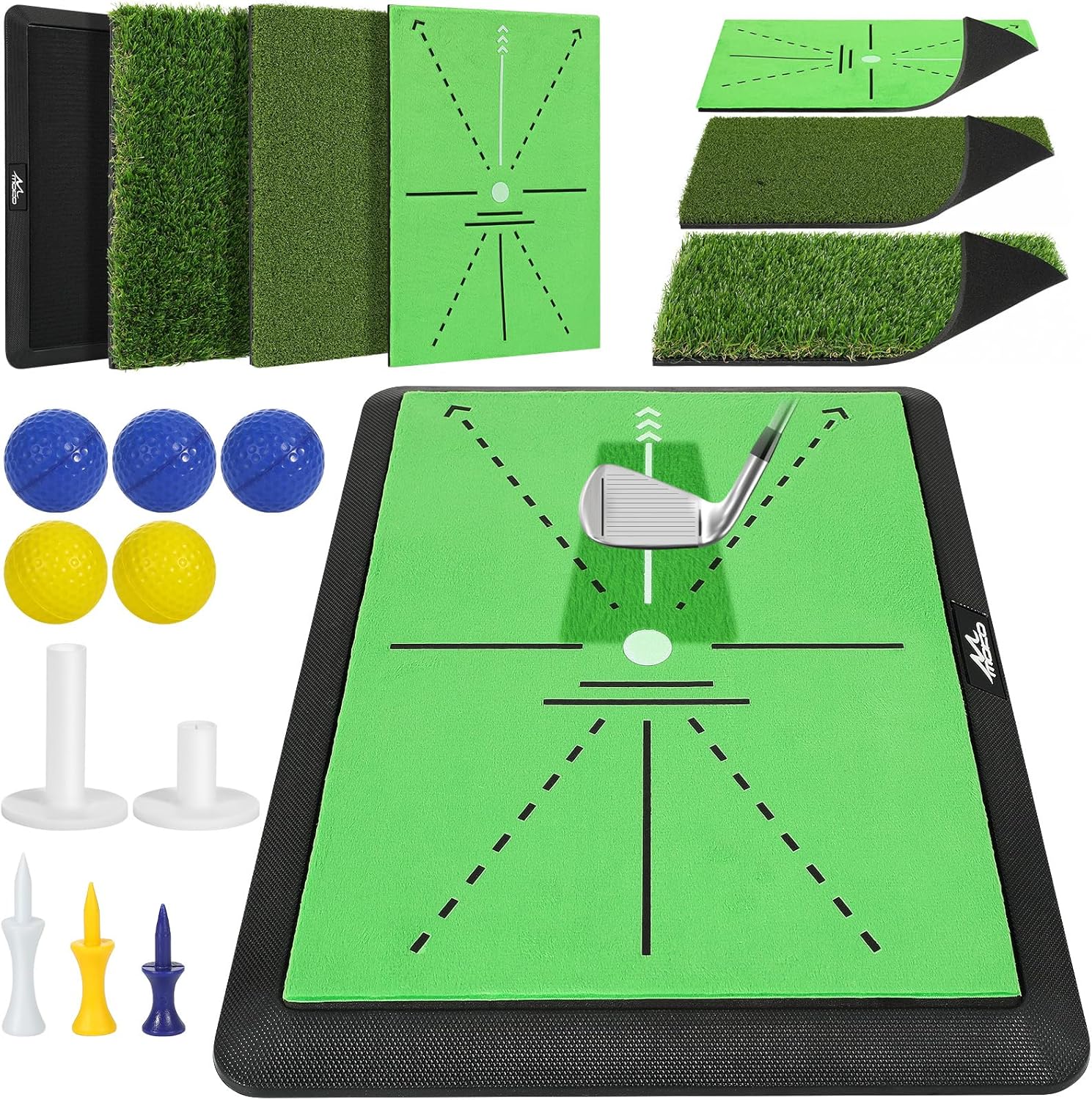MoKo Golf Hitting Mat, Golf Practice Mat for Swing Path Feedback, Extra Replaceable Training Mats with Non-Slip Heavy Duty Rubber Base, Golfer Gifts for Men Women Outdoor Indoor