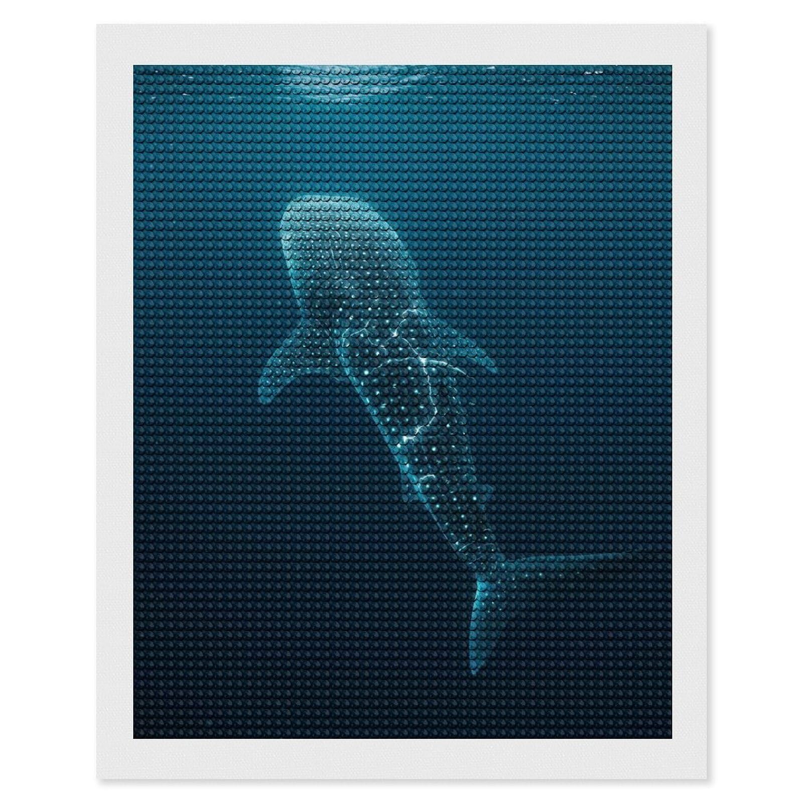 Junmoney Whale Shark in Deep Blue Ocean Diamond Art Canvas 16"x20", for Teens, Nice Detail and Sparkle, Farmhouse Decor, Festive Craft Gift, Easy to Enjoy