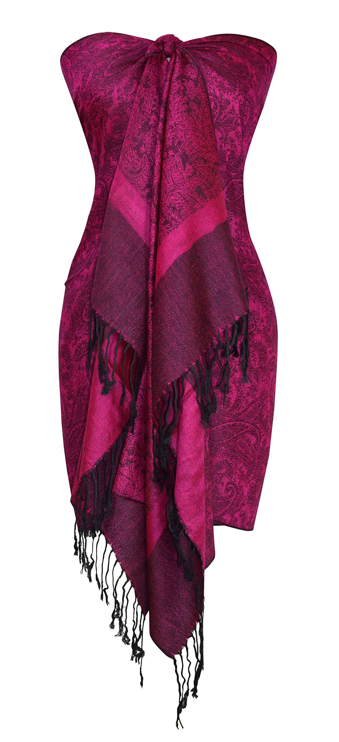 Peach Couture Women's Magenta Black Elegant Vintage Jacquard Paisley Feel Shawl Wrap Scarf, One Size