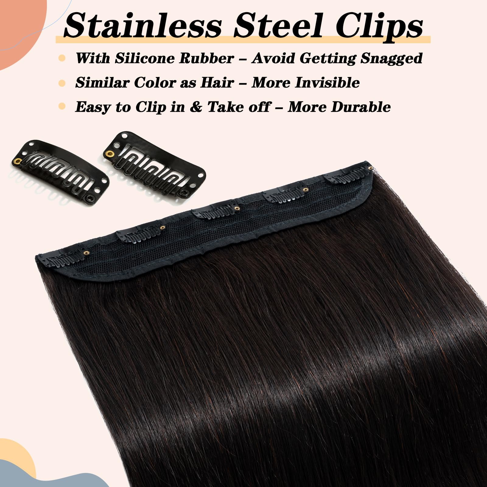 S-noilite Clip-in Human Hair Natural Black One Piece 18 Inch (50g) Hair Extension, #1B, Natural Black, 18 Inch - 1.76 oz - Image 4
