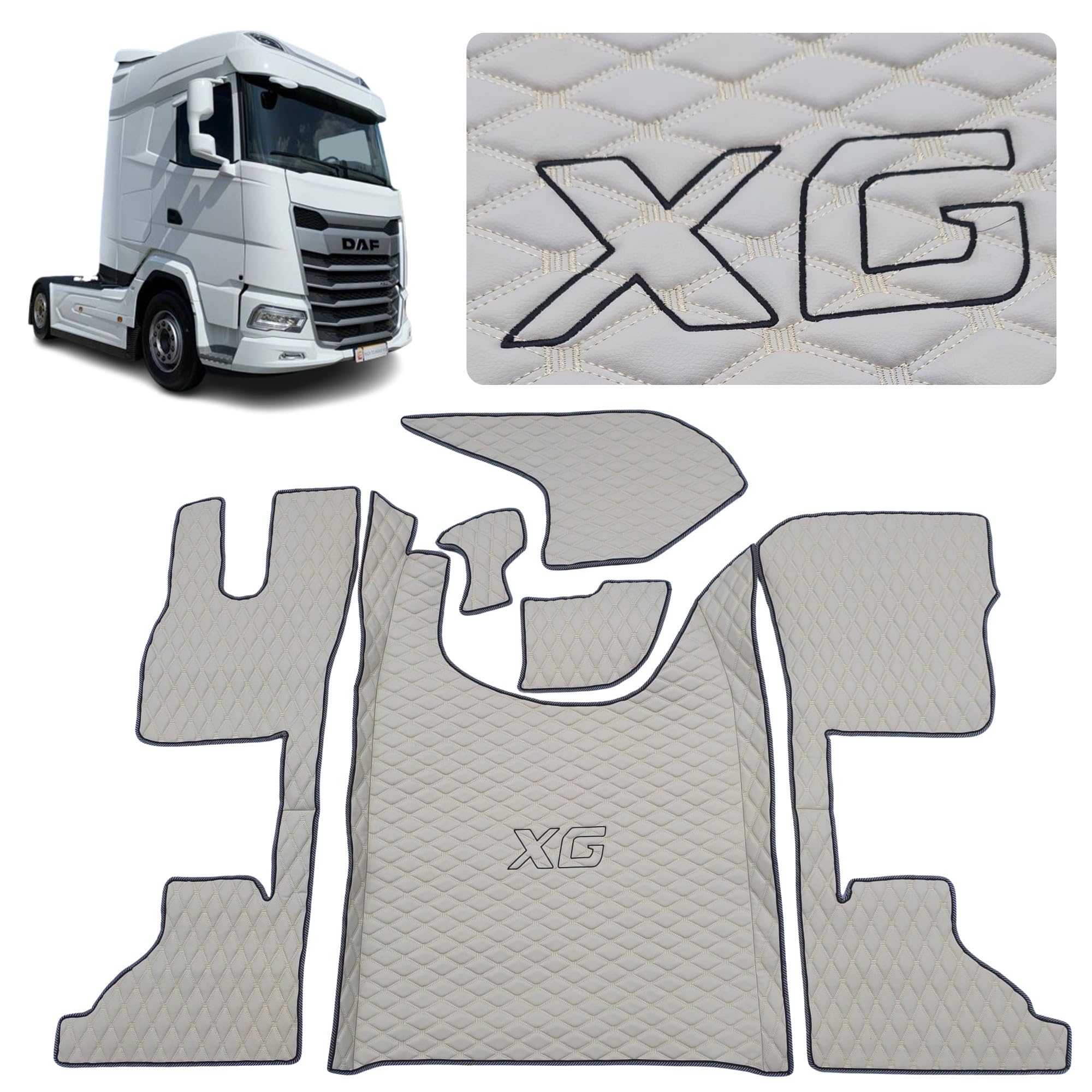 Alfombrillas para camiones aptas para DAF XG 2022 + alfombrilla para pies (tejido beige, hilos beige)