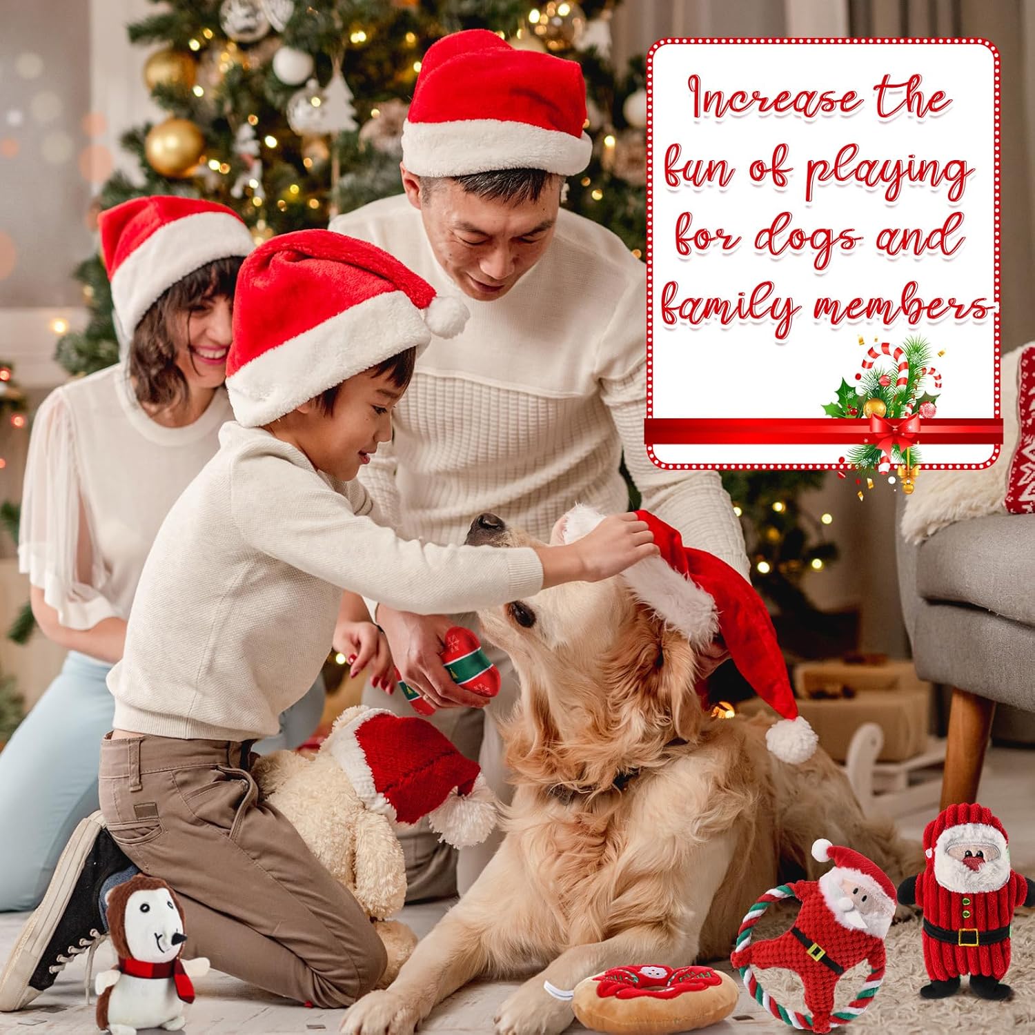 9 Pcs Christmas Dog Toys Bulk Christmas Dog Squeaky Toys Christmas Interactive Stuffed Animal Plush Chew Toys with Squeaker for Small Medium Large Dogs Teeth Cleaning