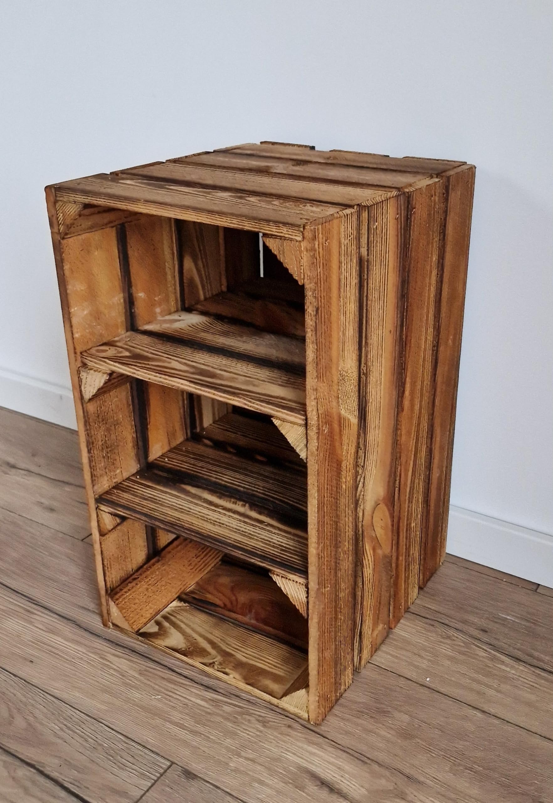 Rangement chaussures bois naturel en caisse de pomme solide pour étagère