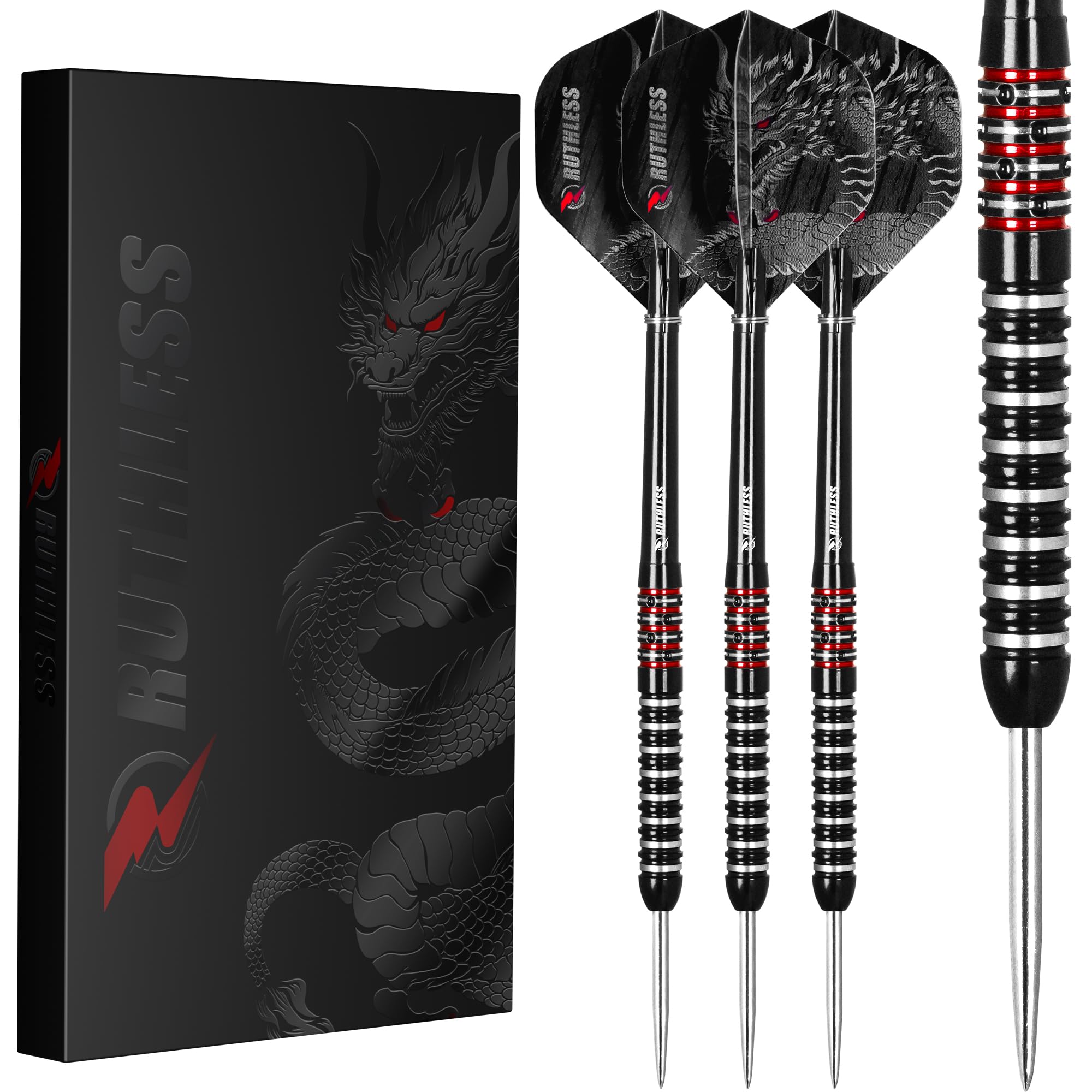 RUTHLESS | Animal Darts Set | Steel Tip | 90% Tungsten Barrel | Dart Flights and Stems Included | Available in Multiple Designs and Weights. (Dragon, 22g)