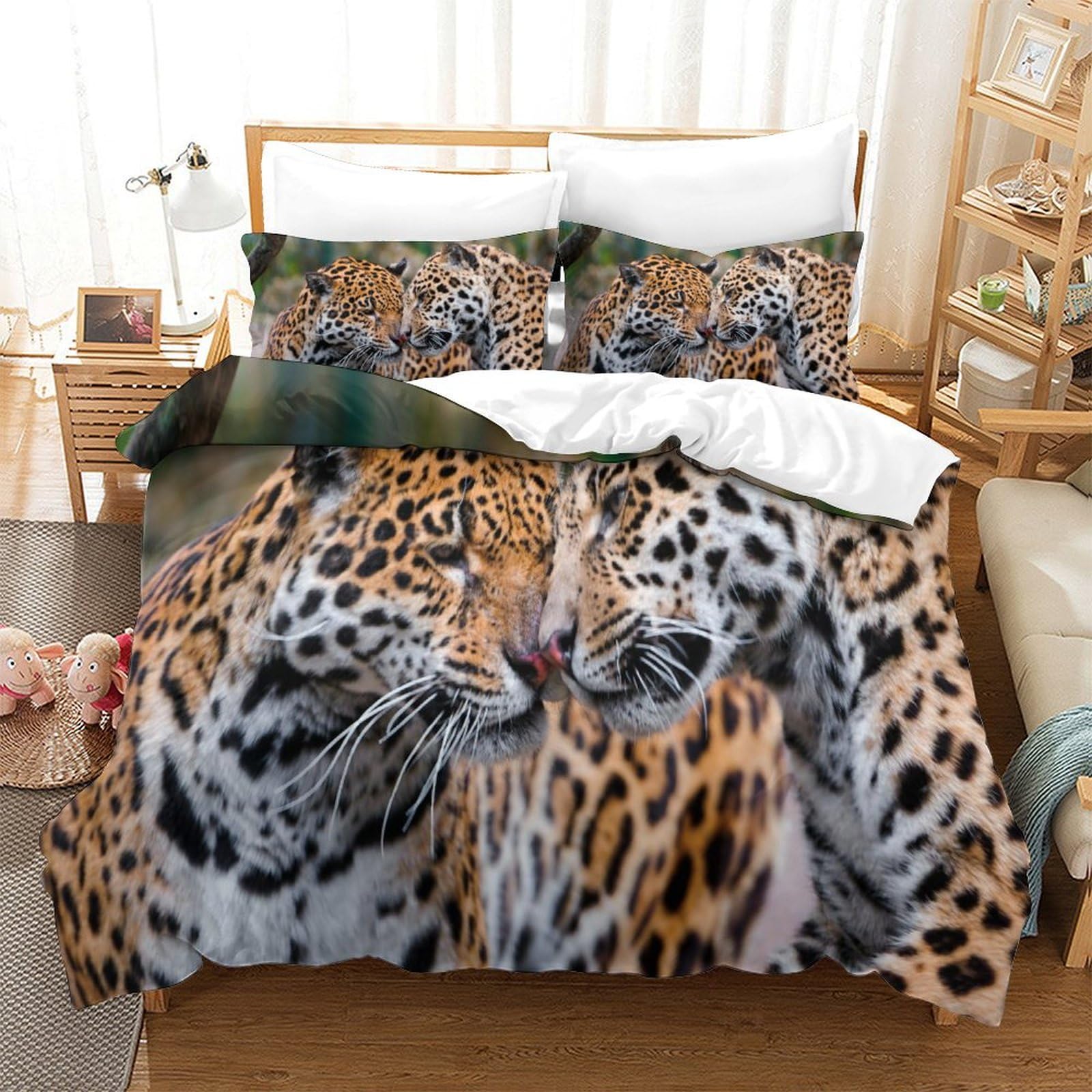 P1s9u7w5y Jaguar-6 3D Printed Leopard Pattern 3Pcs Duvet Cover Set Microfiber Soft Leopard Bedding Set Double（200X200cm）