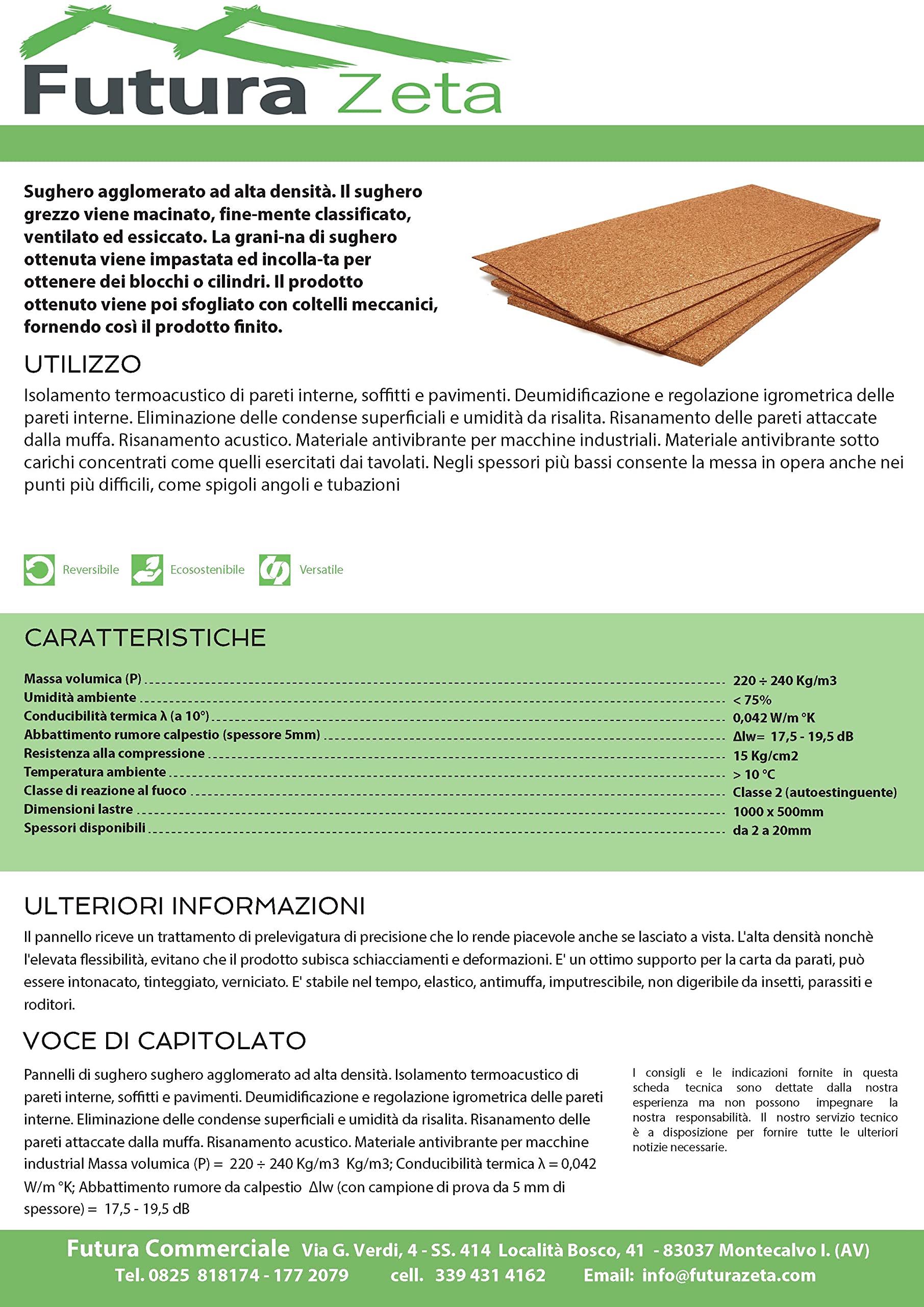 Futurazeta - Sughero Isolante Termico Acustico in Pannelli a grana fine Supercompresso di alta qualità - Misura 100x50 cm - Spessore 10 mm (15)