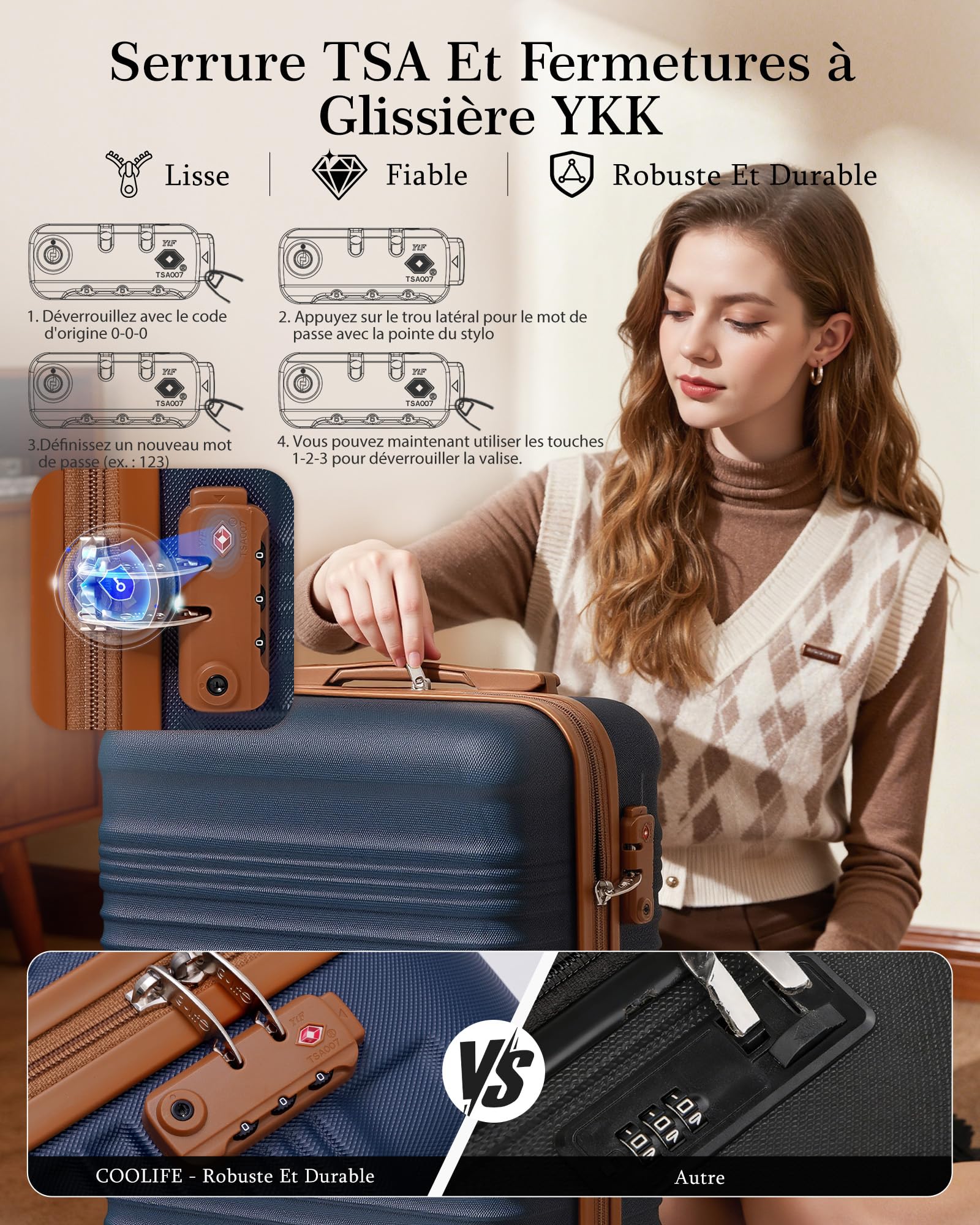 COOLIFE Valise Cabine 55 x 35 x 20 cm pour Avion Ryanair, Bagages Cabine Bagage à Main Rigide avec Serrure TSA et 4 roulettes Jumelées