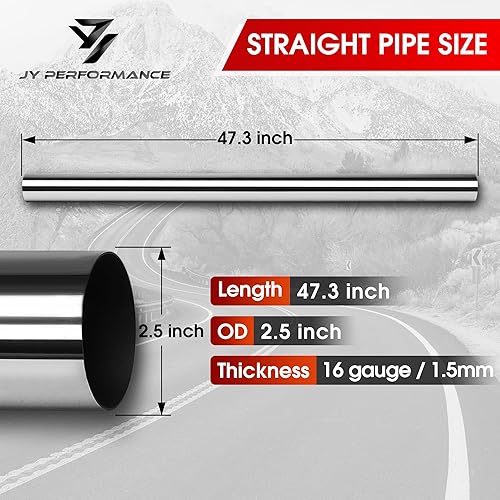 Miniatura 8 de JY PERFORMANCE Tubo de escape recto de 3 pulgadas, tubo recto de escape universal personalizado T304, tubería de acero inoxidable  Tubo recto de