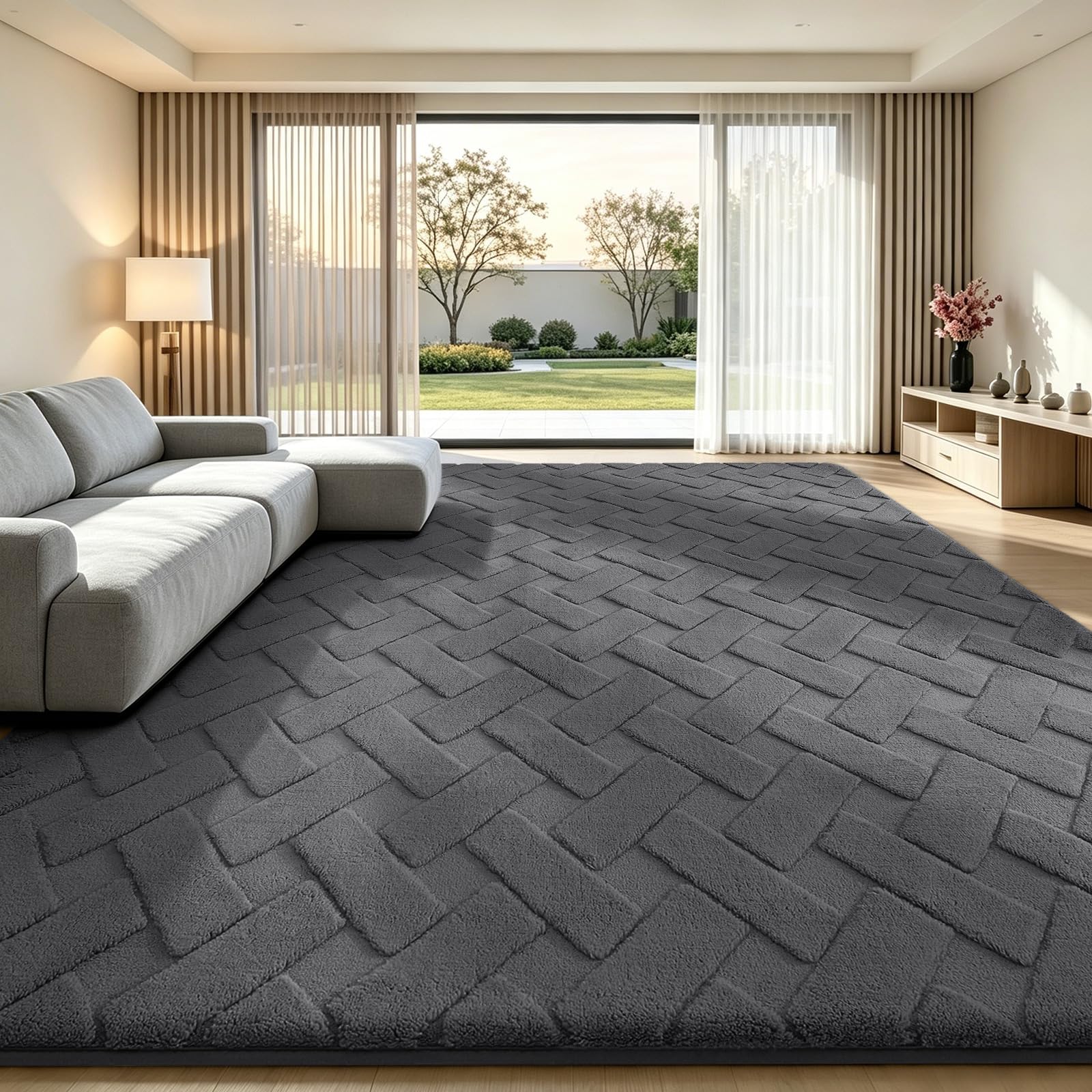 Homaxy Modern Fluffy Runner Rugs Living Room, 80x150cm, Dark Grey