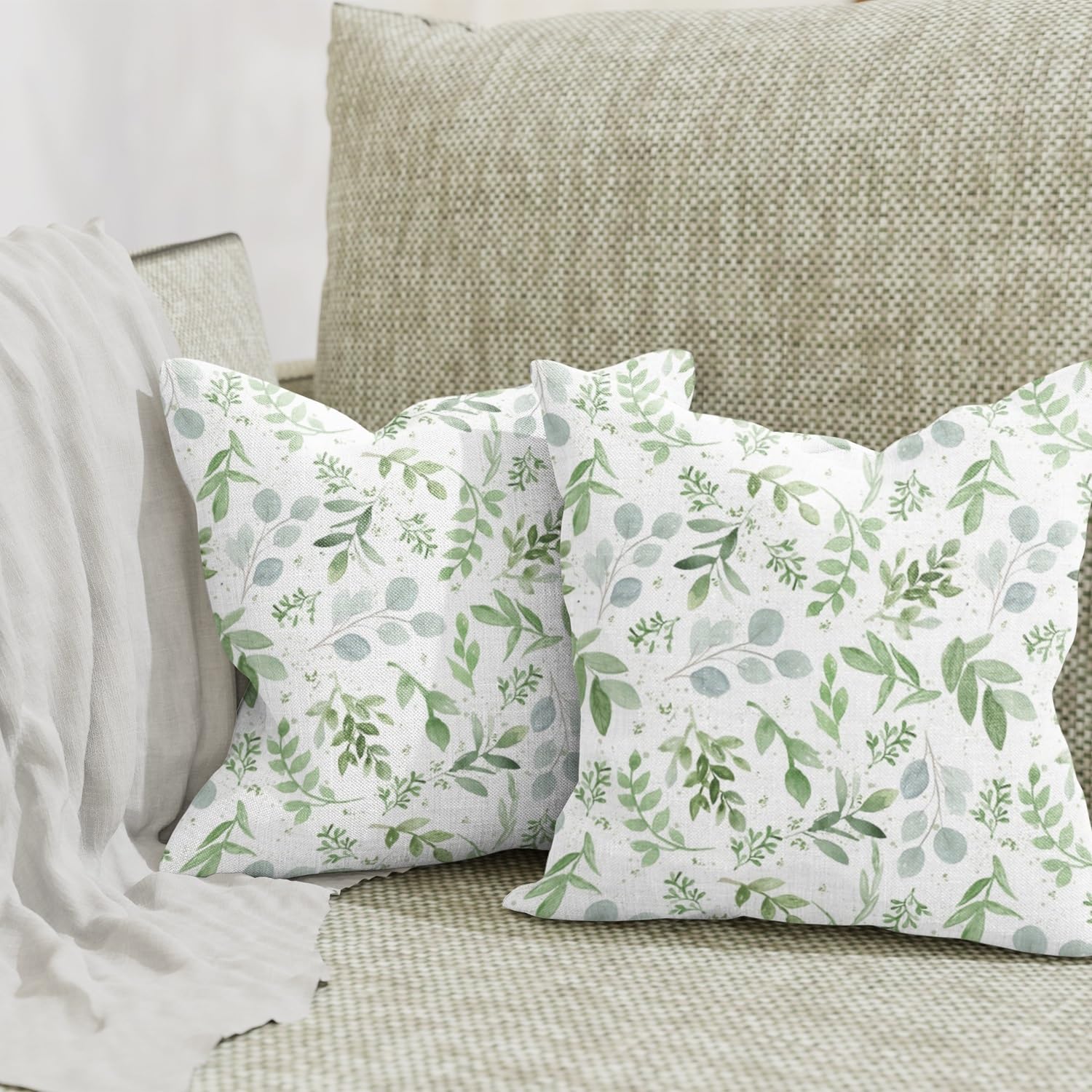ggaimwf Green Plant Cushion Covers Botanical Print Spring Leaves Outdoor Country Style Cushions Throw Pillow Covers Double Sided Home Decorative Garden Outdoor with Hidden Zipper 50x50cm Set of 2 - Image 2