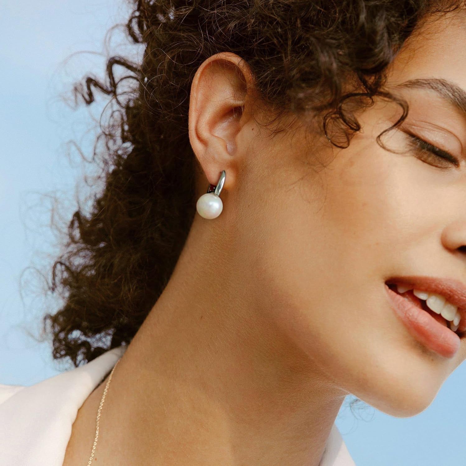 925 Sterling Silver Hoop Handpicked AAA+ Quality 7.5-8mm White Freshwater Cultured Pearl Dangle Drop Earrings Jewelry for Women - Image 2