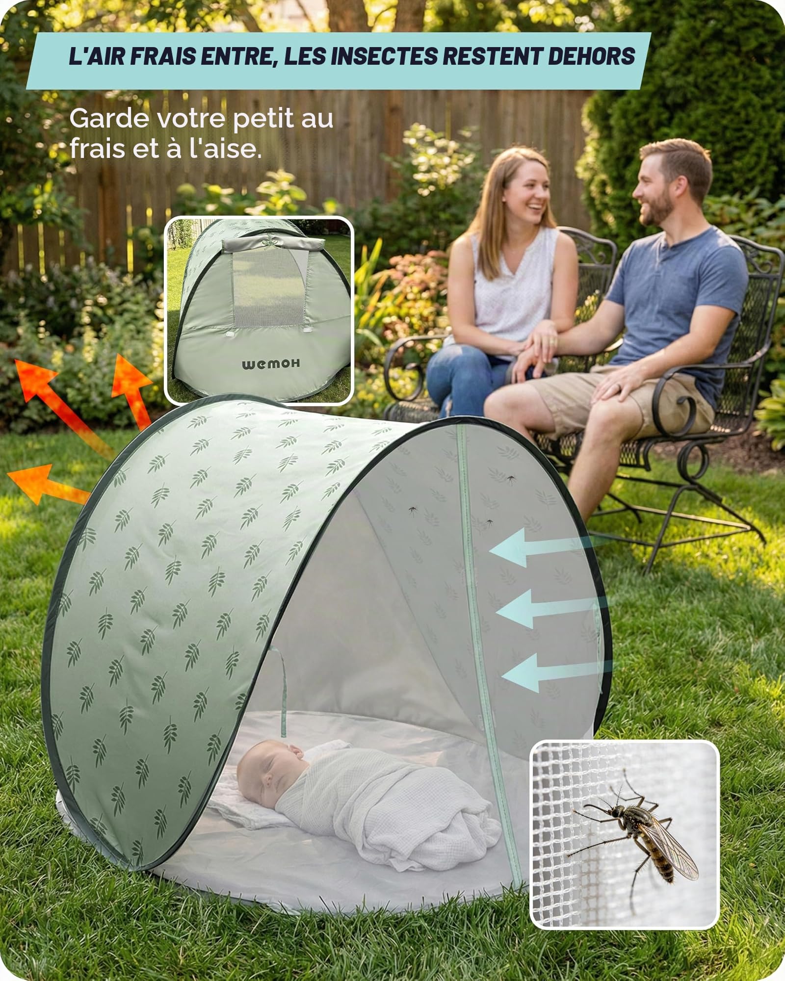 Tente de Plage pour bébé avec Protection UV UPF 50+, Tente de Plage Pop-up pour Enfants et bébés, Montage Automatique, Protection Contre Le Vent, avec Sac de Transport et piquets