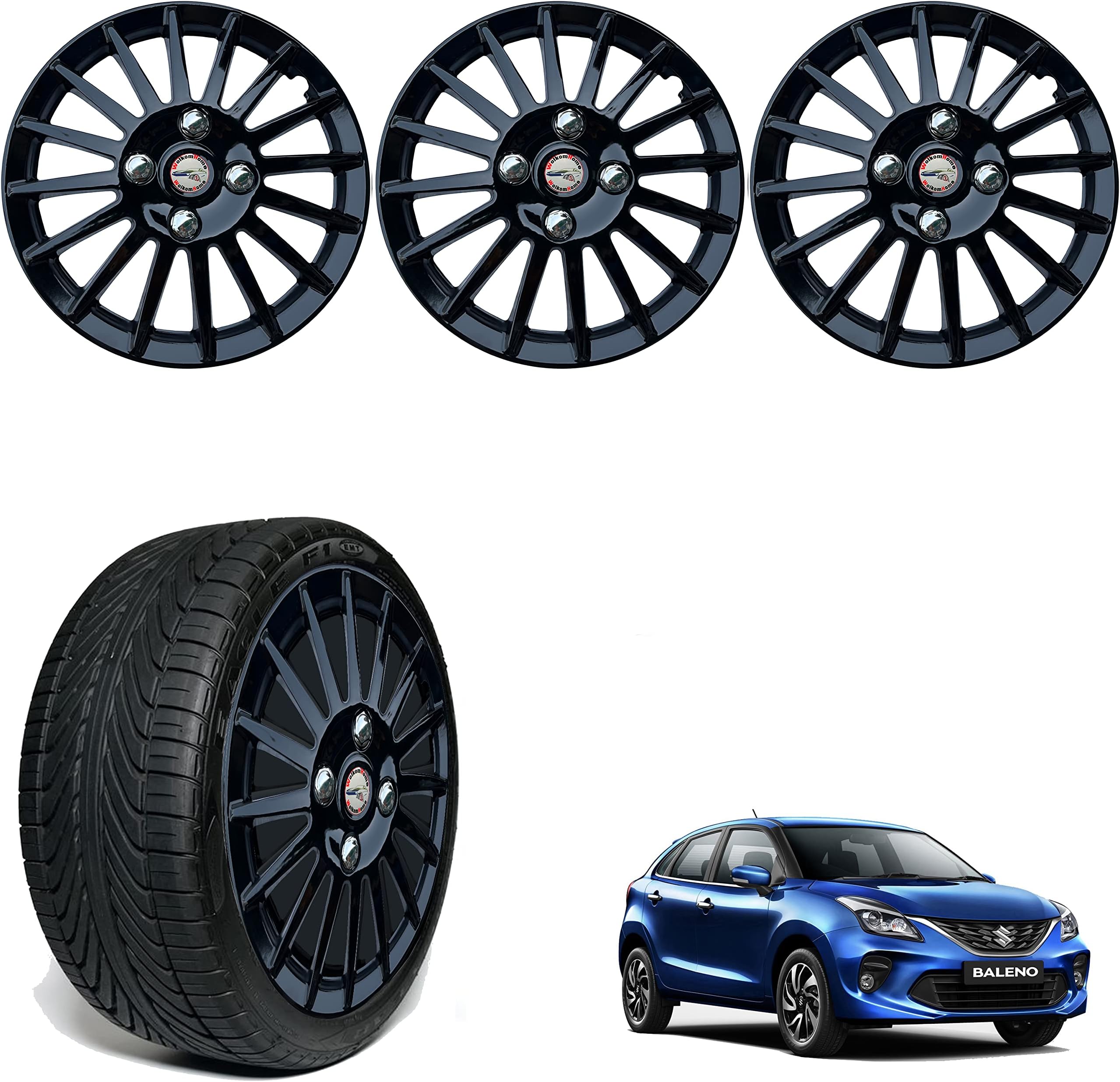 WolkomHome car Wheel Cap, Hub Cap Wheelcover 15 Inch Wheel Cover Multi Spike Full Black Colour for Baleno 2020