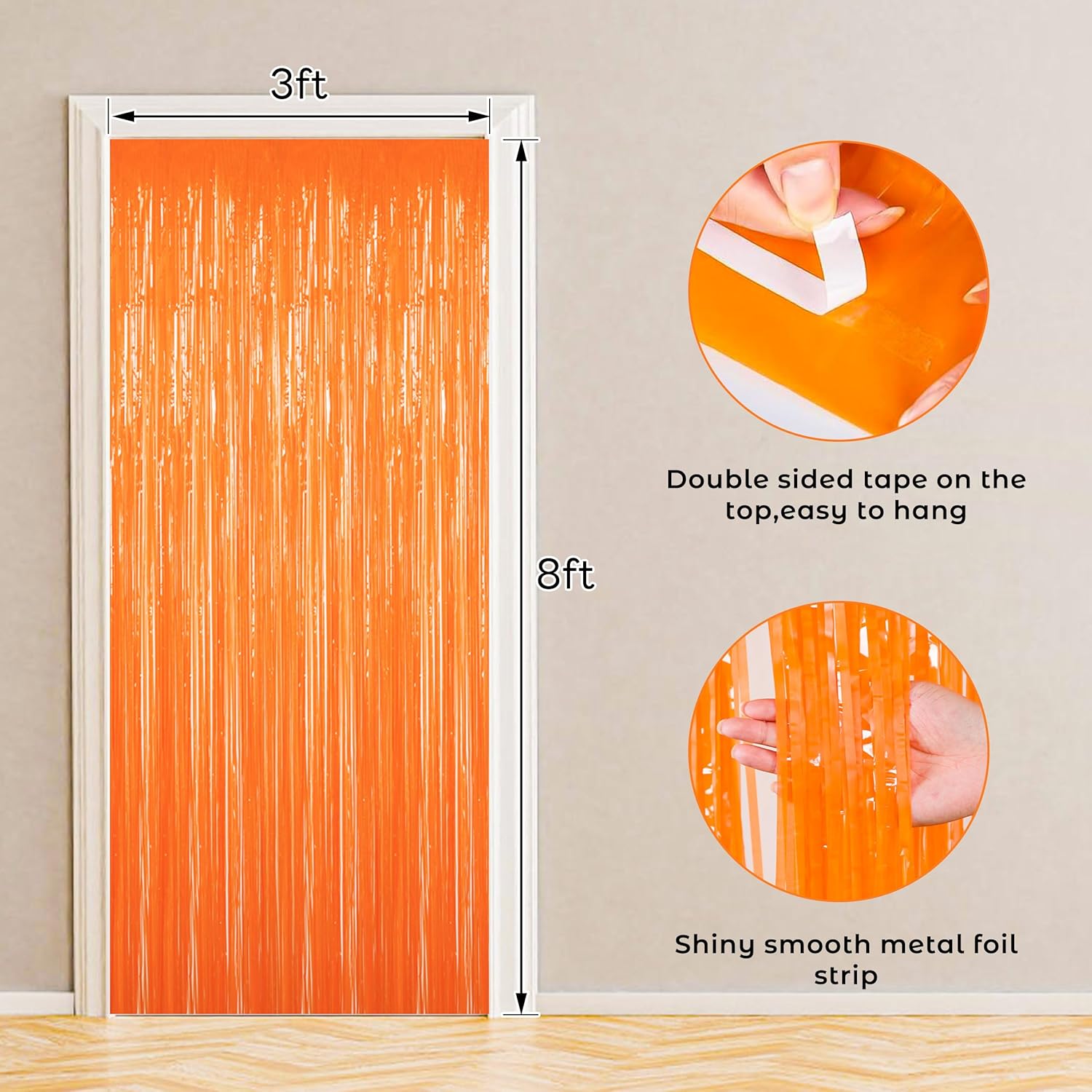 BTSD-home Bundle of 4 Pack 8ft x 3ft Orange Foil Fringe Curtain,4 Pack 8ft x 3ft Aquamarine Foil Fringe Curtain and 4 Pack 8ft x 3ft Blue Foil Fringe Curtain