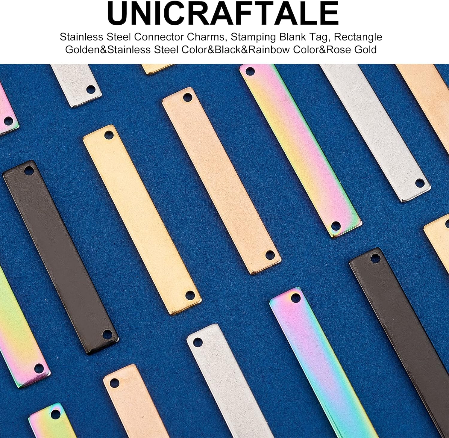 UNICRAFTALE 40Pcs 5 Colors Connector Charms 304 Stainless Steel Pendant Stamping Blank Tag Charms Rectangular 2-Holes Connector Ornament Mixed Color 35x6x1mm Hole: 1.5mm for DIY Jewelry Making - Image 4
