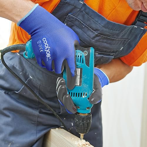Miniatura 10 de COOLJOB 10 pares de guantes de trabajo de seguridad para hombres y mujeres, antideslizantes, con revestimiento de goma de nitrilo, guantes de