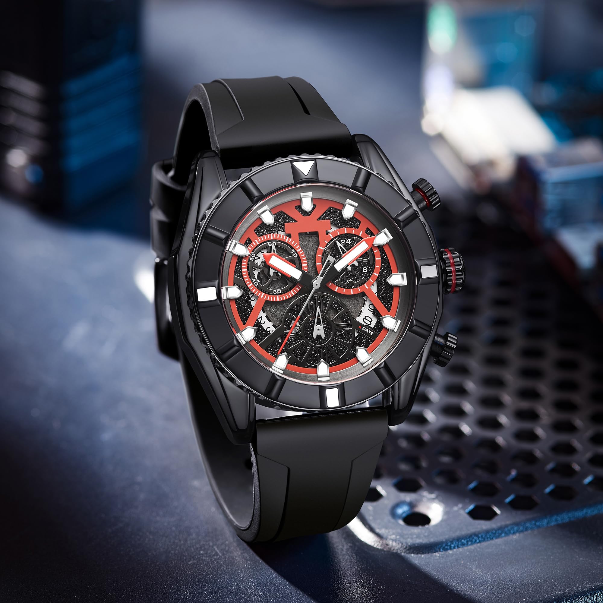 findtime Herrenarmbanduhren Armbanduhr Herren Uhren Schwarz Männeruhr Chronographen Männer Wasserdicht Groß Analog Quarz Uhr für Jungen Business Klassische Datum Stoppuhr Kalender