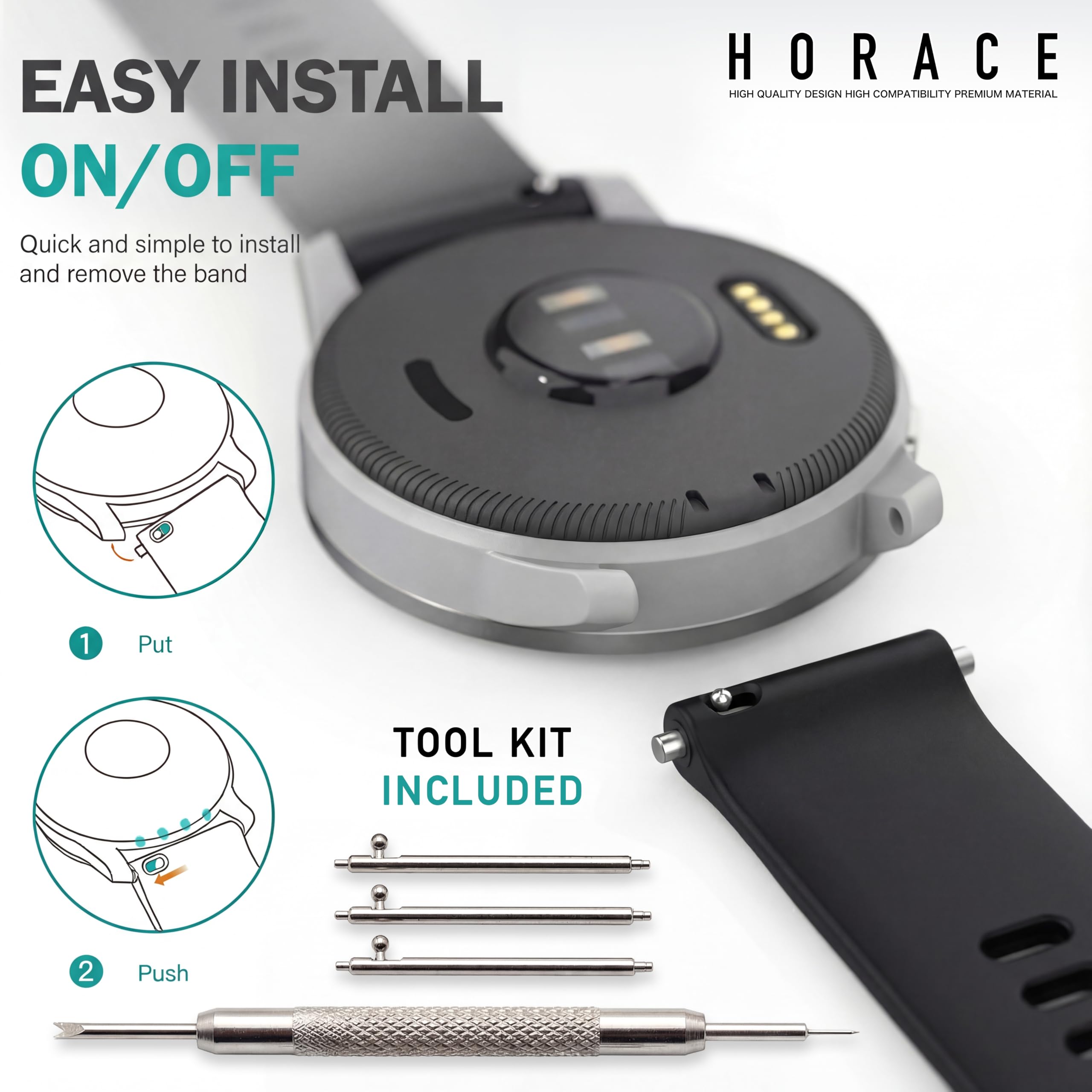 HORACE Silikonowy Pasek do Zegarka 20 mm 22 mm – Miękki, Oddychający, Szybkie Wypinanie, Klamra w Kolorze Paska – Unisex – Kompatybilny z Garminem i smartwatchami