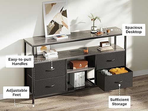 Miniatura 6 de Huuger 47 Inch TV Stand Dresser with Power Outlets and LED Lights, 4 Drawers Entertainment Center with Open Shelf, Media Console for 55 50 Inch TV,