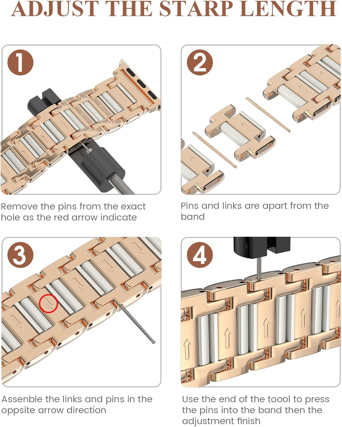 Moolia Metal Band Compatible with Apple Watch Band 38/40/41/42mm Women Rhinestones Resin Wristband Bling Diamond Bracelet for iWatch Series 11 10 9 8 7 6 5 4 3 2 1, Rose Gold/Starlight - Image 6