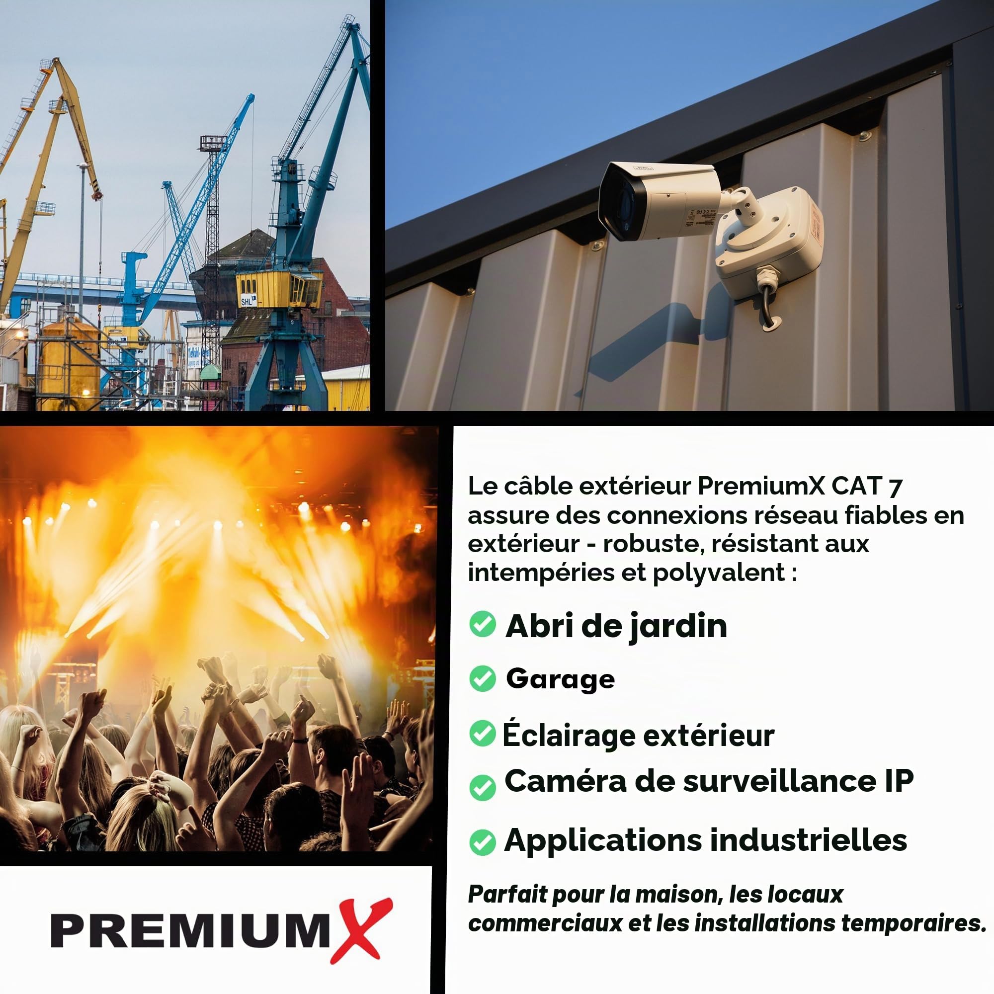 Premium X Câble réseau d'extérieur CAT 7 - 100 m - 10 Gbit/s - Câble de terre - Câble Ethernet LAN pour extérieur - S/FTP AWG23/1 - En cuivre pur - Noir