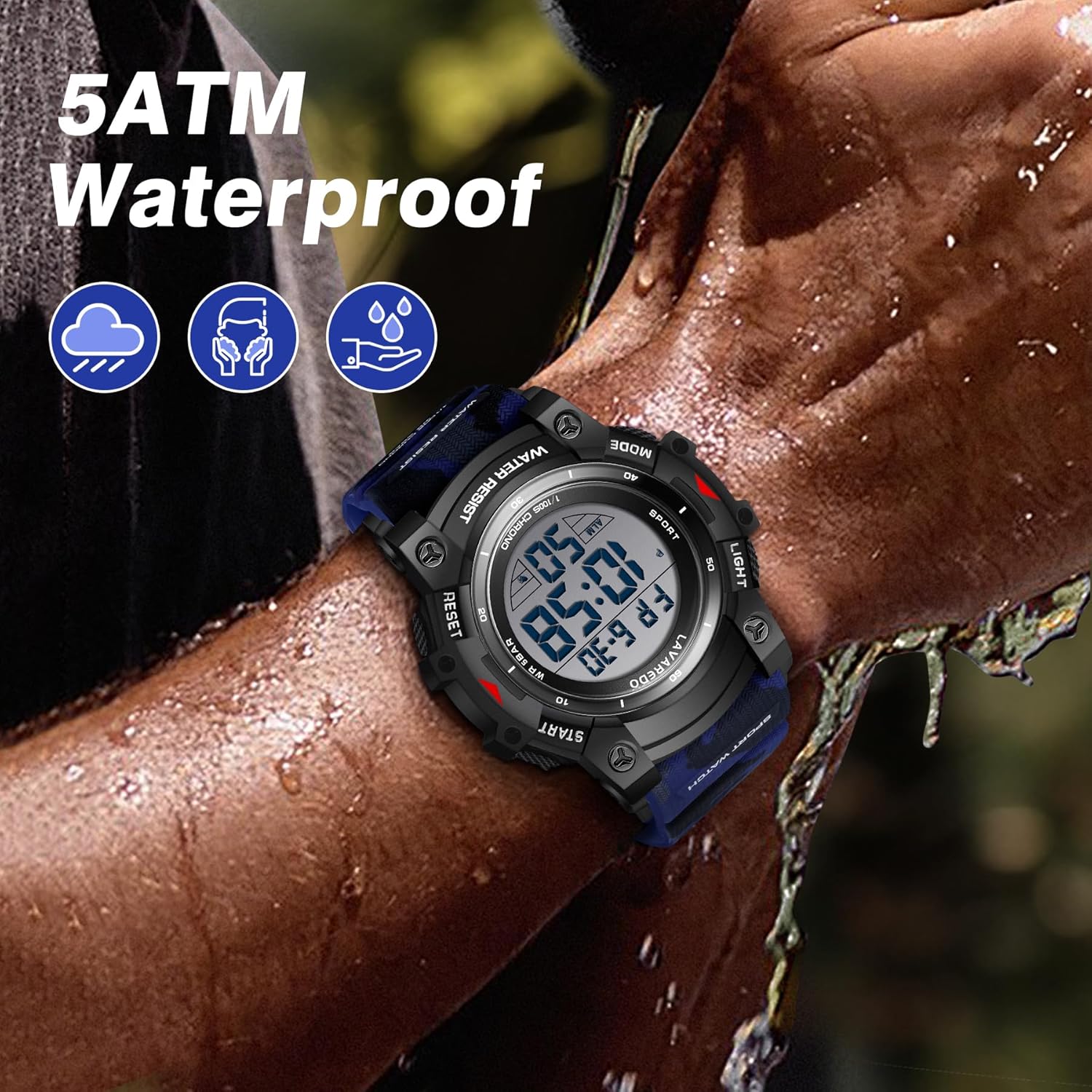Men's Digital Watch Sports Outdoor Waterproof Watches for Men with LED Backlight Alarm Stopwatch Mens Watches Digital Chronograph Military Date ArmyBlue image 5 of 9 B0F6356PSL