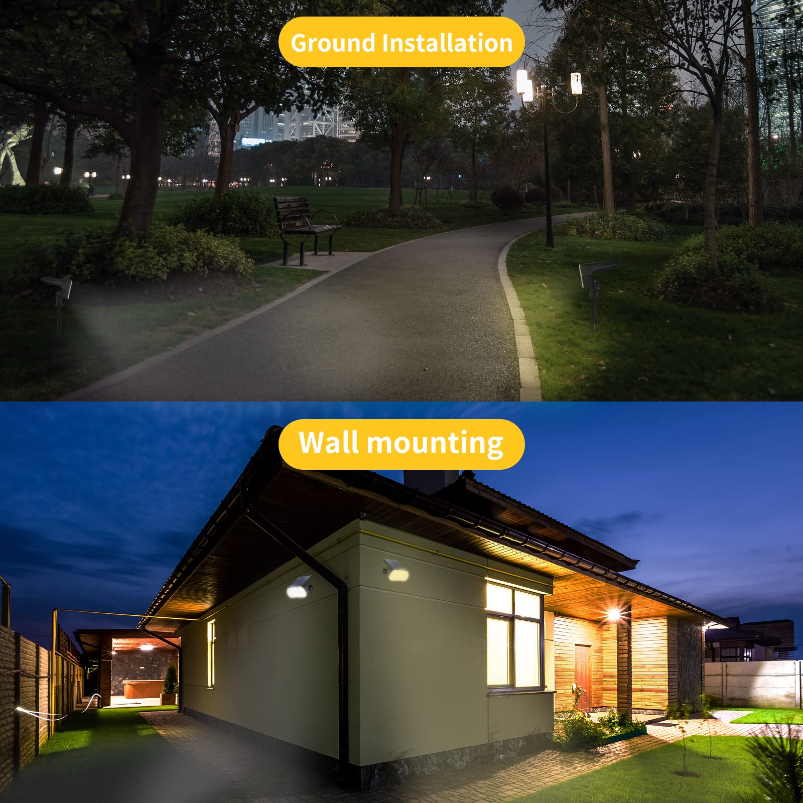 3 Pezzi/65LED Faretti Solari a LED da Esterno, 3 Livelli di Luminosità Lampade Luci Solari da Giardino Potenti, IP65 Impermeabile Lampada Lampioni Solare per Cortile, Alberi, Bianco Caldo