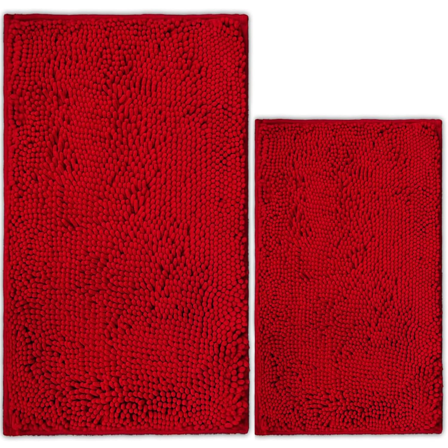 AINAHYVA Bathroom Rugs Chenille Bath mat 2 Piece Set, Super Absorbent, Strong PVC Non Slip Backing, Bath mats for Bathroom, Plush Shaggy, Thick,