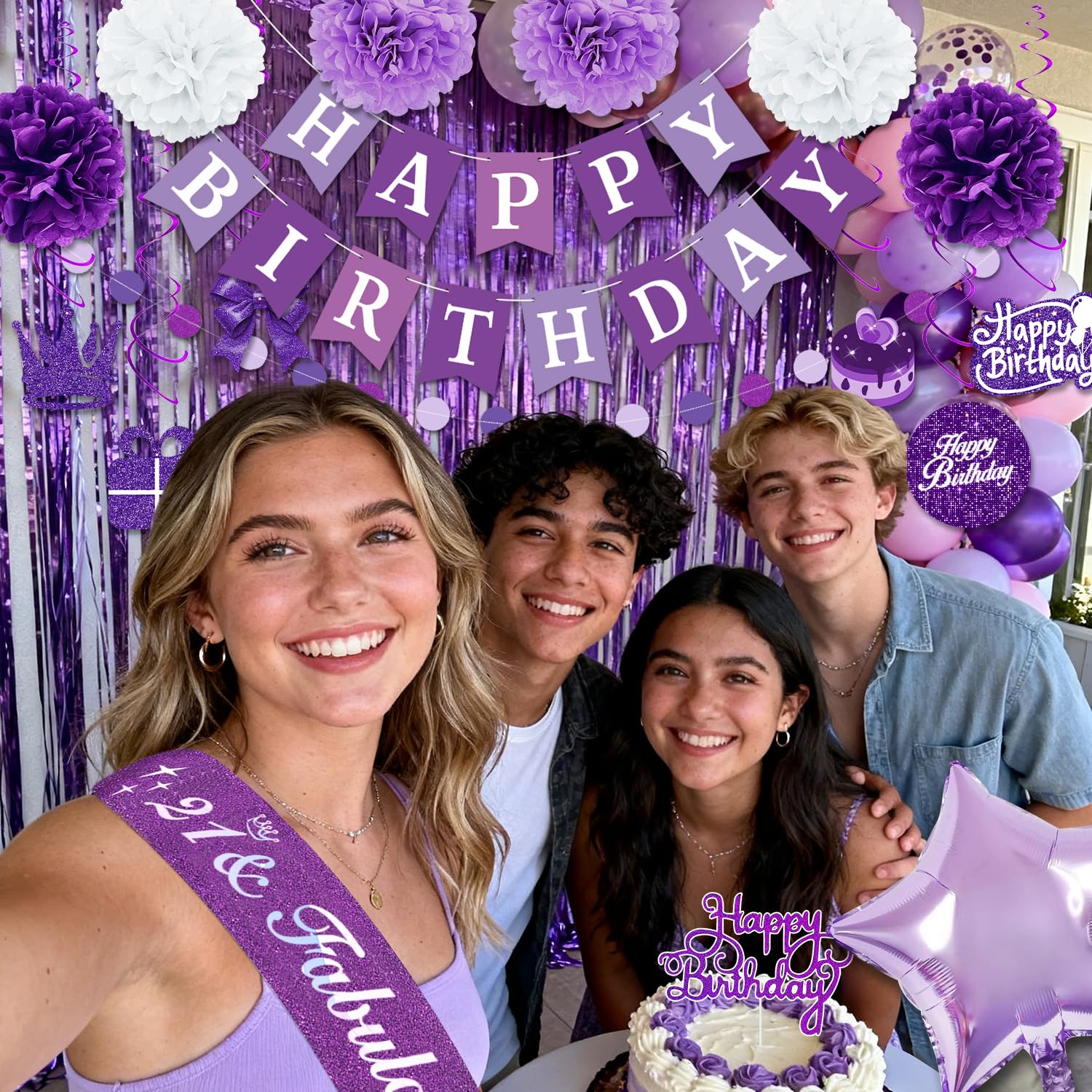 Decorazioni 21° Compleanno Viola E Nero – 3 Striscioni Con 36 Bandierine Triangolari – Kit Feste Di Buon Compleanno - 2