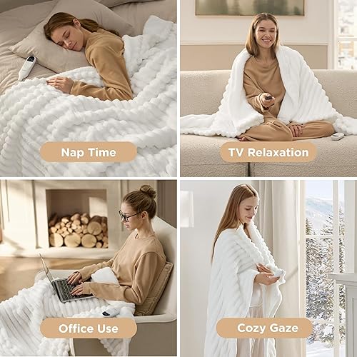 Vista 192 de Bedsure GentleSoft - Manta térmica eléctrica, suave manta eléctrica de franela acanalada, calefacción con 4 ajustes de tiempo, 6 ajustes de calor