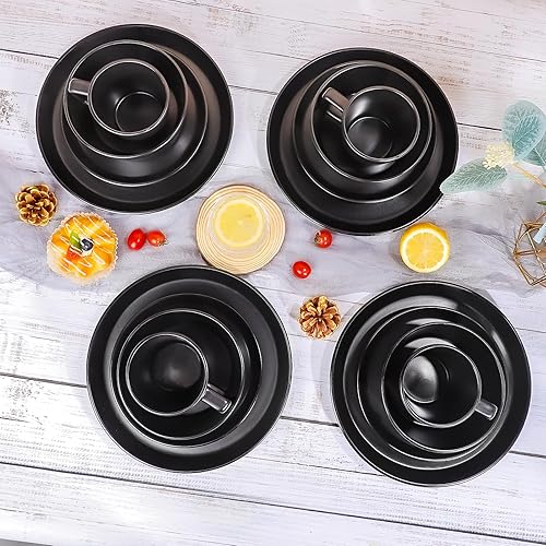 Miniatura 7 de Juegos de platos y cuencos, juegos de vajilla de 16 piezas, servicio para 4, color negro