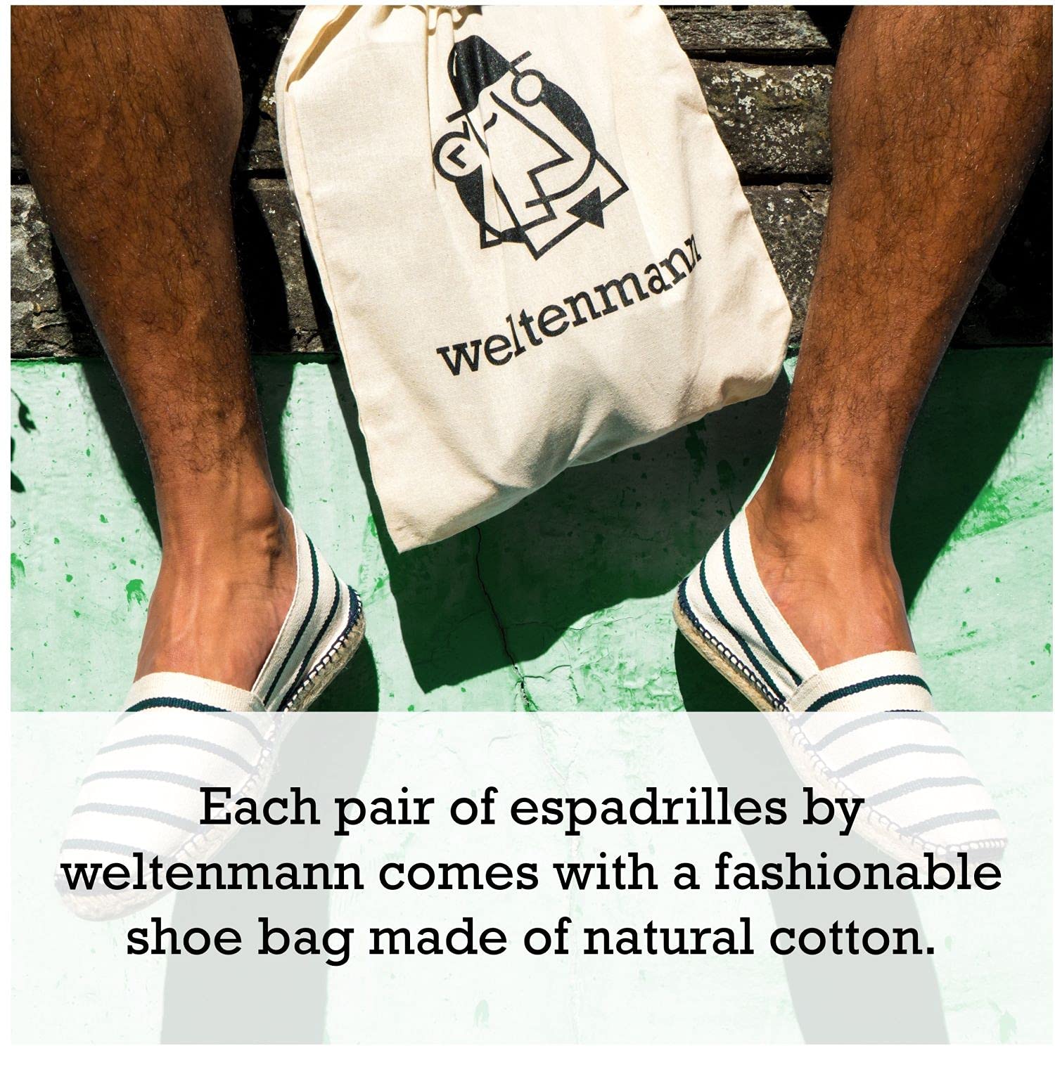 weltenmann Corralejo – Espadrilles Slip-on en Couleurs à Larges Rayures en Coton avec Sac en Tissu, 41-46, Handmade in Spain