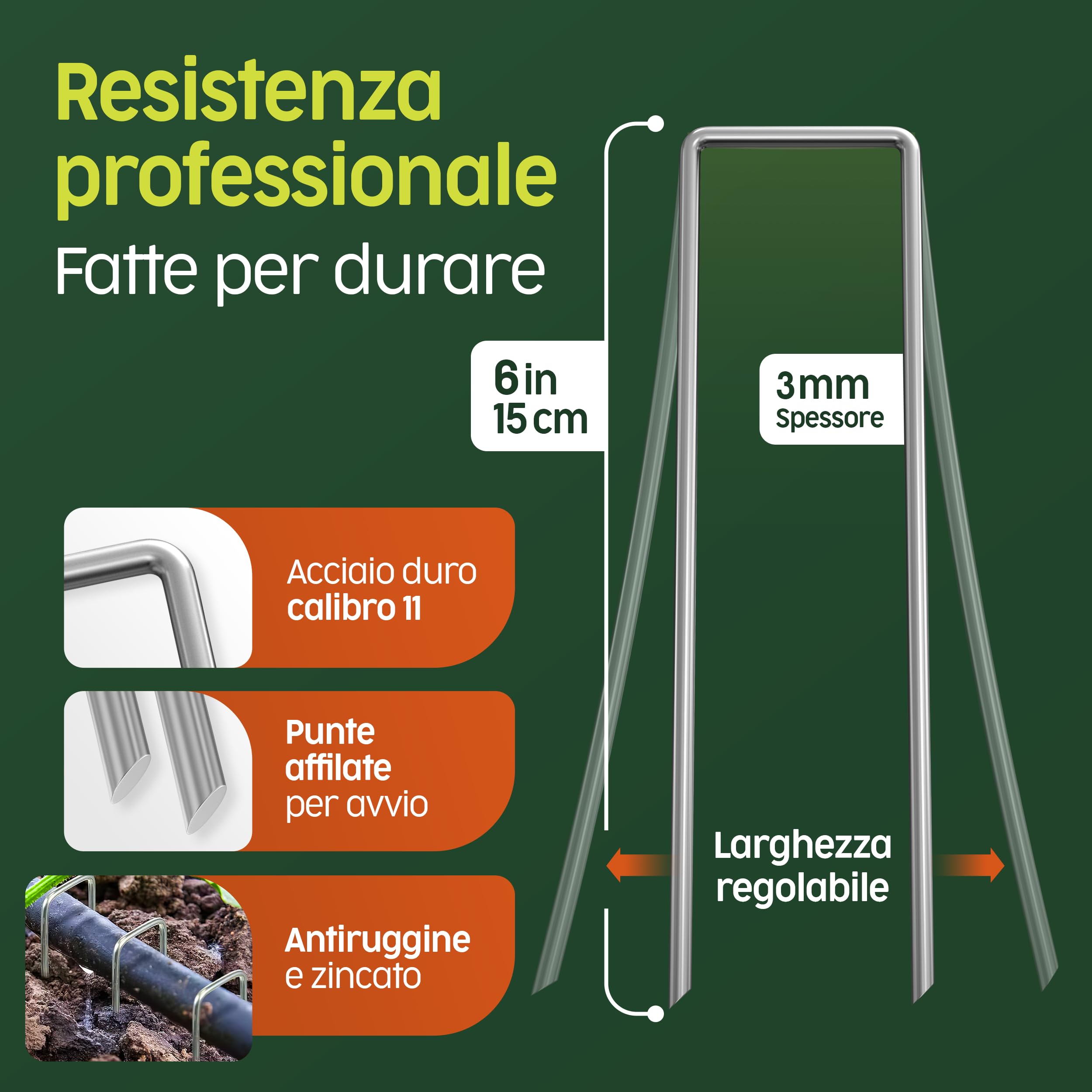 PORTENTUM Picchetti da Giardino 500 pz + 80 Rondelle - Picchetti Telo Pacciamatura, Picchetti Ancoraggio per Campeggio e Prato Sintetico, Resistenti in Acciaio Zincato