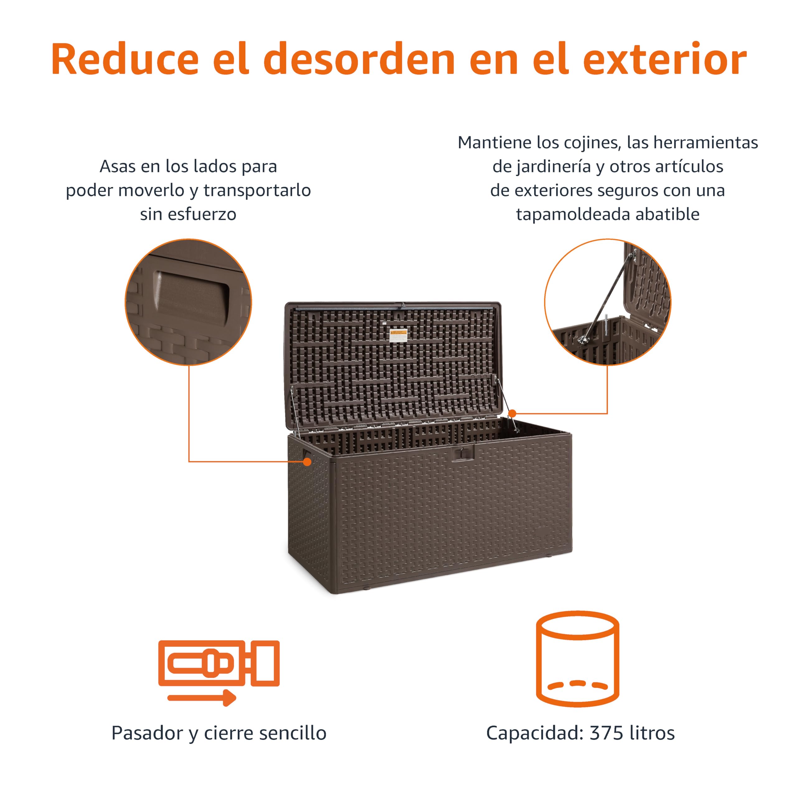 Amazon Basics Arcón para exteriores, caja de almacenamiento, 375 l, marrón - 3