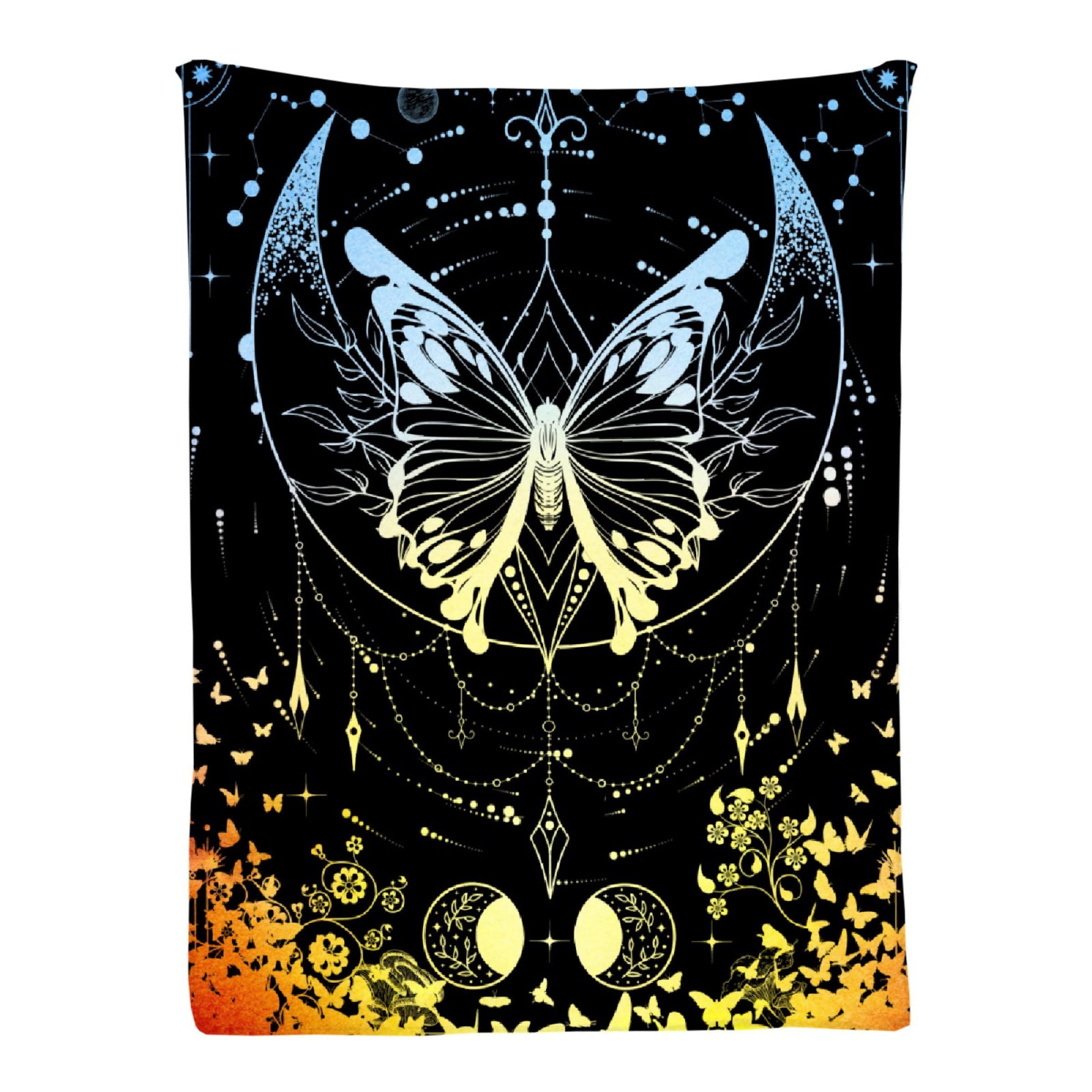 Ottoy Moon Butterfly Moth Flowers Super Soft Micro Fleece Blankets Quilt Plush Lightweight Dual-Sided Decorative Couch, Sofa, Travel, Lap, Bed Throw Blanket,60
