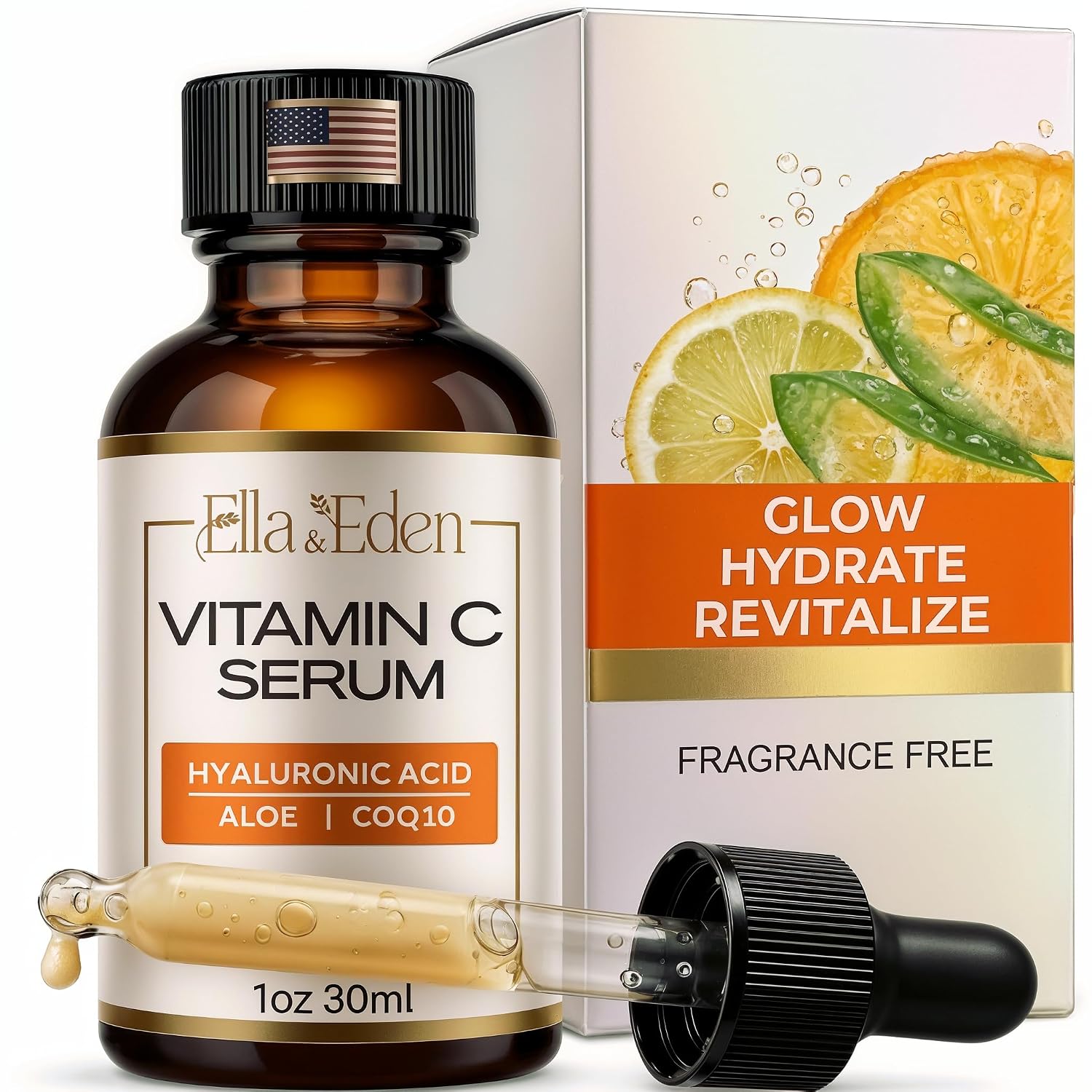Vitamin C Serum for Face with Hyaluronic Acid, CoQ10 & Aloe Vera, 1 Fl Oz