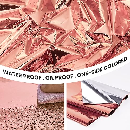 Miniatura 2 de PartyWoo Mantel rectangular de aluminio color oro rosa, paquete de 3 manteles rectangulares de 54 x 108 pulgadas, mantel de aluminio para mesa de 6