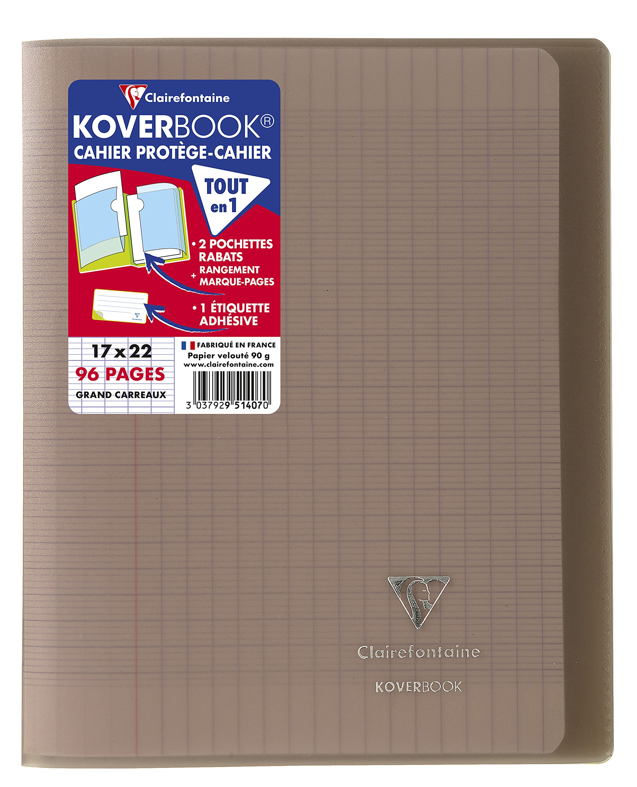 Clairefontaine 951407C A Pack of 10 Stapled Notebooks Koverbook Grey - 17x22 cm - 96 Seyes Ruled Pages - White Paper 90 g - Polypro Cover