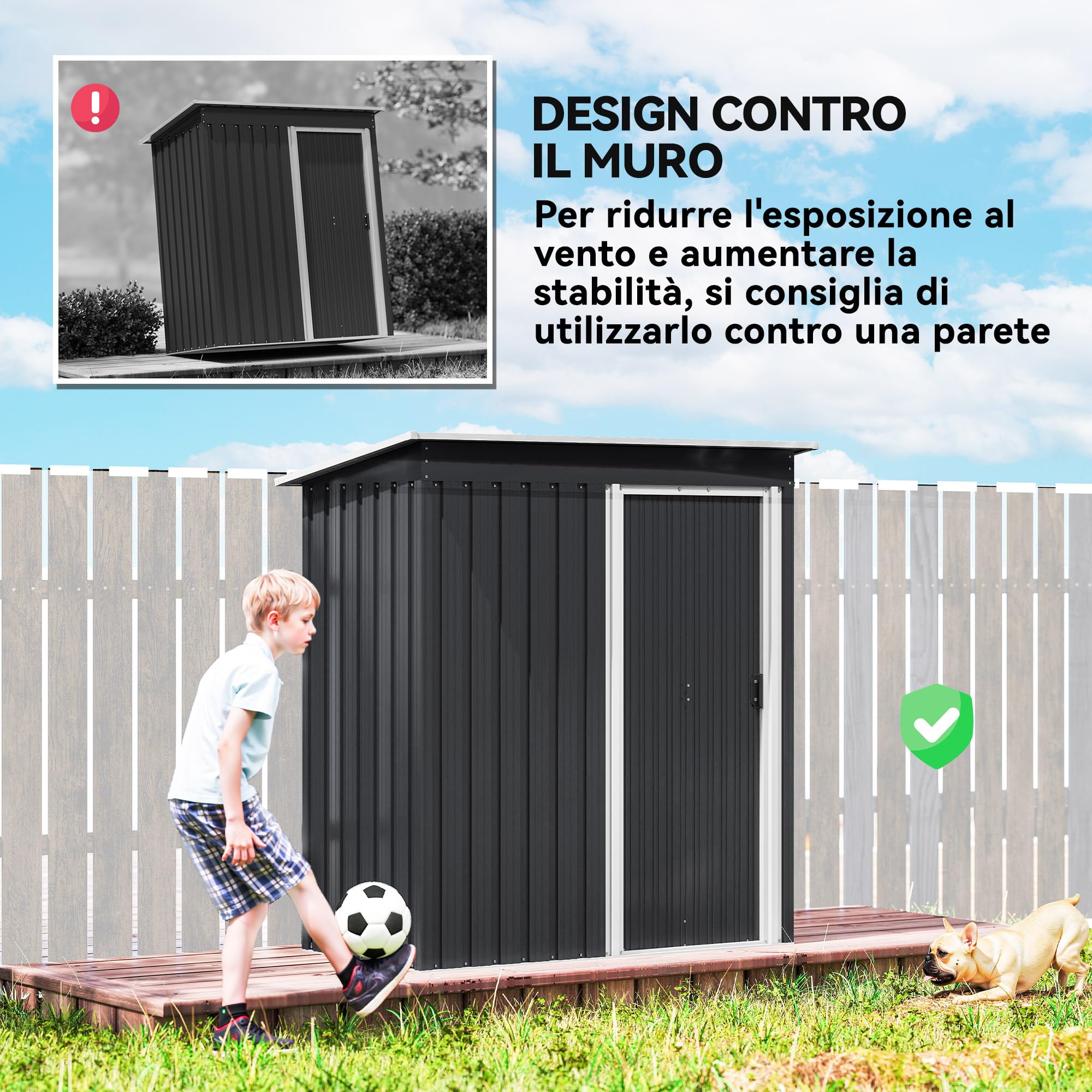 Outsunny Casetta da Giardino Porta Utensili in Lamiera di Acciaio, 163x89x182cm, Nero
