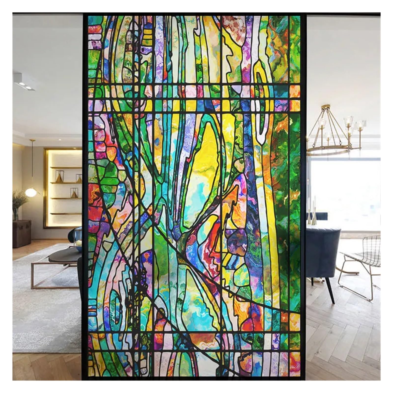 Window Film Colorful Stained Frosted Glass Film Modern Art Geometry Pattern Window Stickers Opaque Self-adhesive Home Decor Privacy(J,40x120cm)