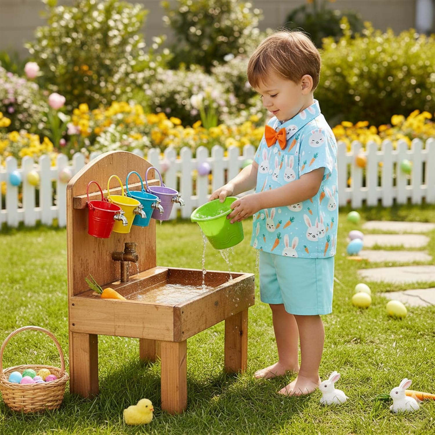 Baby Boy Easter Outfit Bunny Carrot Print Button Down Shirt Elastic Shorts 2 Piece Gentleman Clothes Sets - Image 2