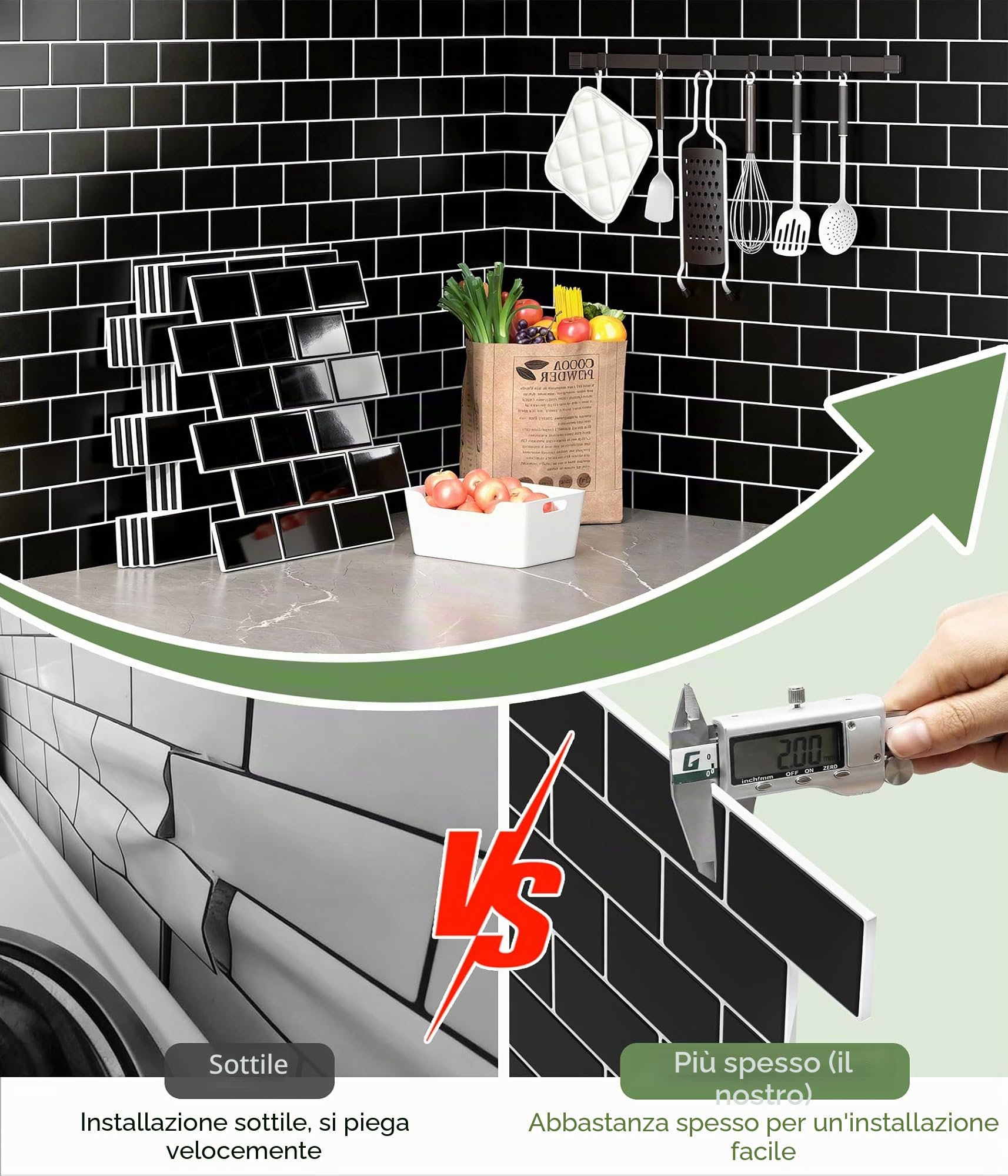 Yoillione Piastrelle Adesive Cucina, Nero Paraschizzi Cucina Mattonelle Adesive Bagno, Mattonelle Decorative 3D per Parete, 30x30 cm, 10 Pezzi