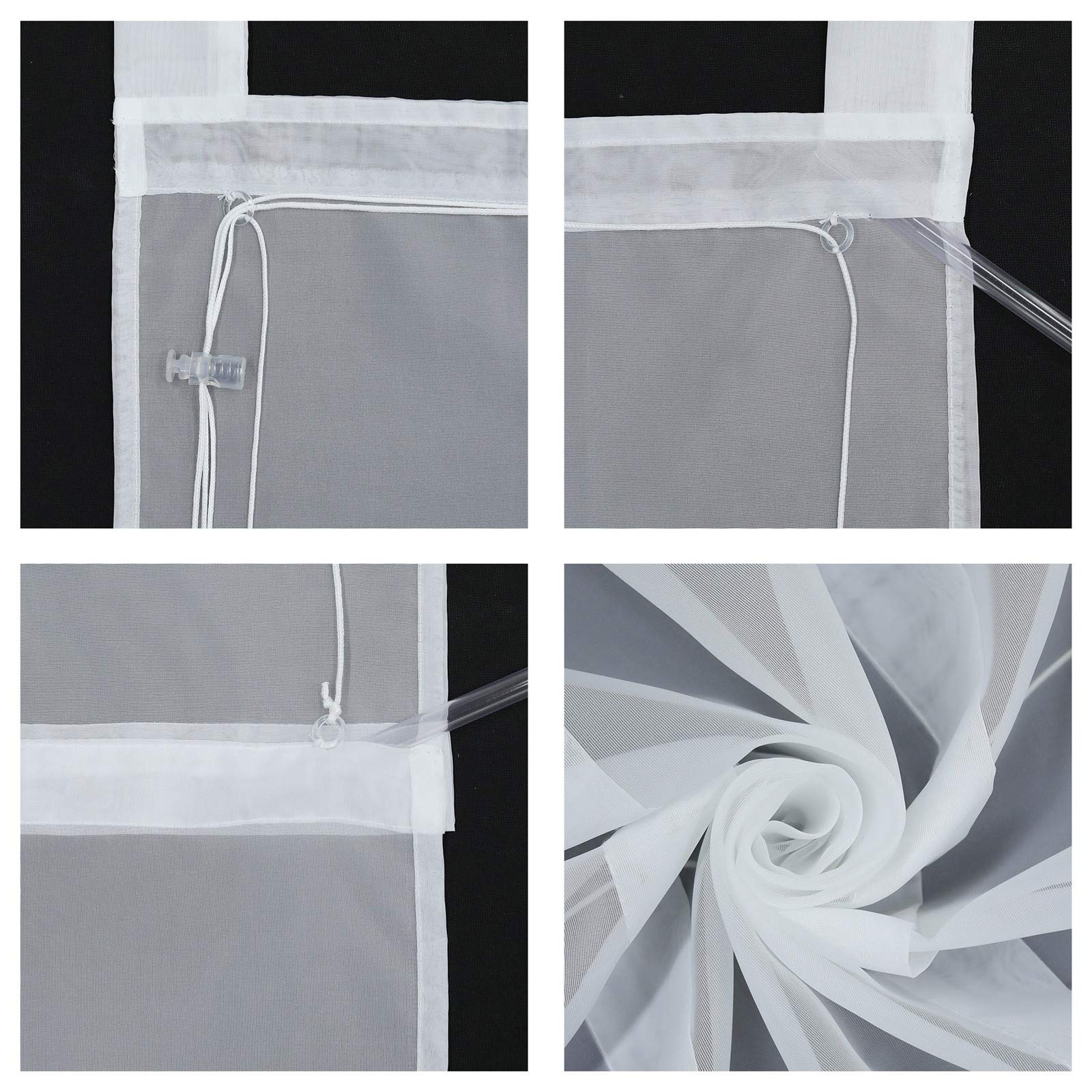 Tenda Voile Trasparente Per Cucina - 100% Poliestere, Passanti, 120x155 Cm, Bianco Puro - Foto 3