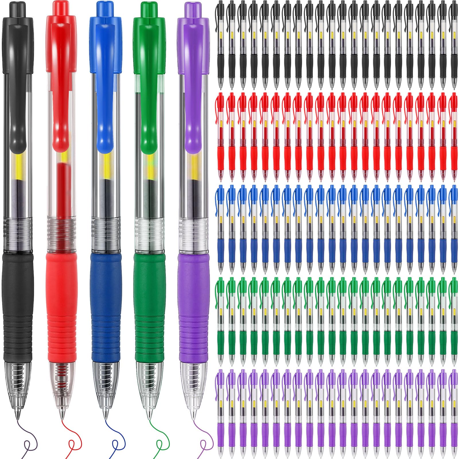 Jetec Confezione da 500 penne a sfera in gel di alta qualità, punta fine 0,7 mm, retrattili, con inchiostro gel, per scrivere diari, prendere appunti, scuola e ufficio (nero, blu, rosso, verde, viola)